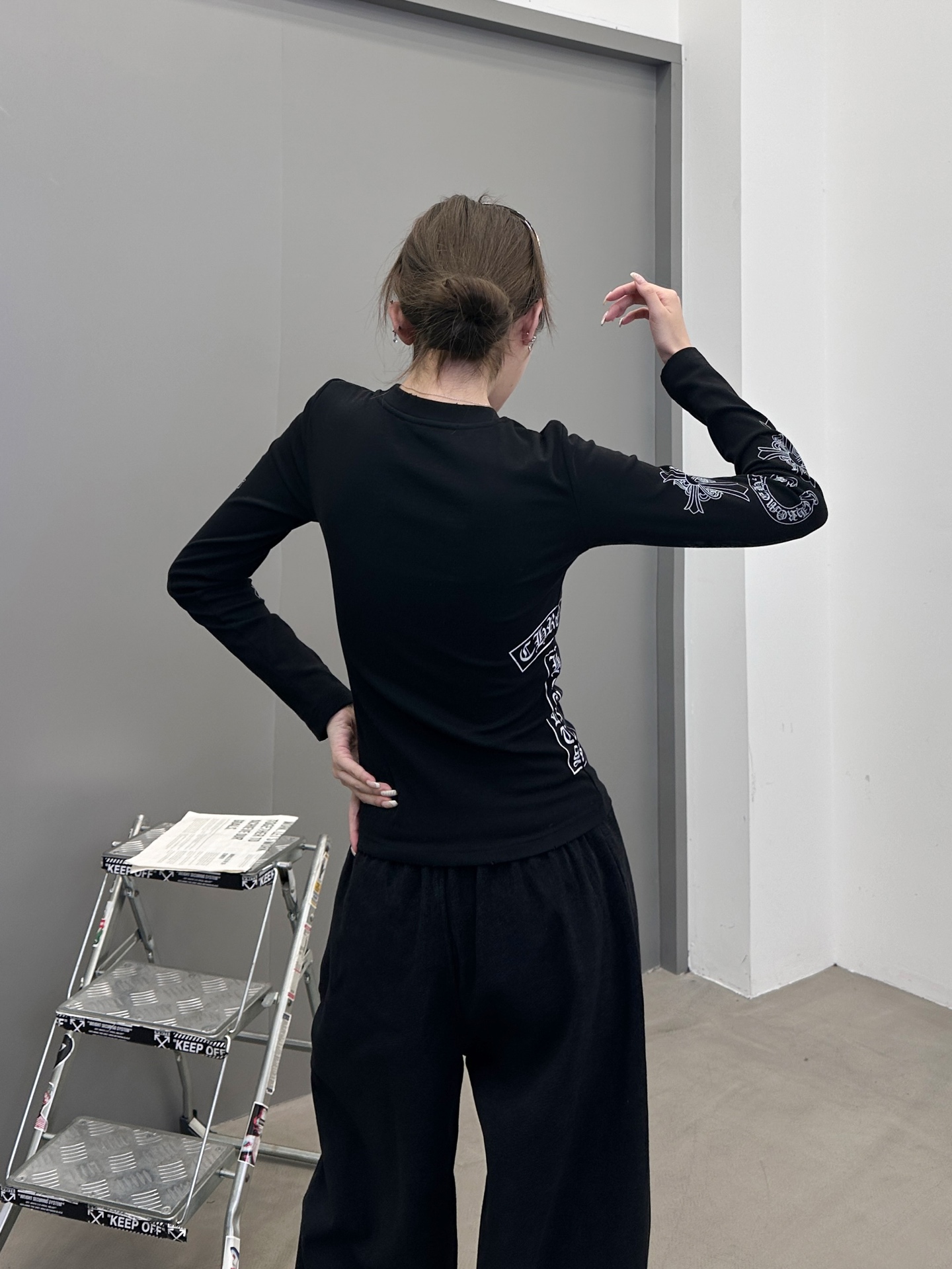 克罗心 ｜ 新款长袖打底，成衣洗水吊磨工艺加4处印花，休闲时尚，尺码sml