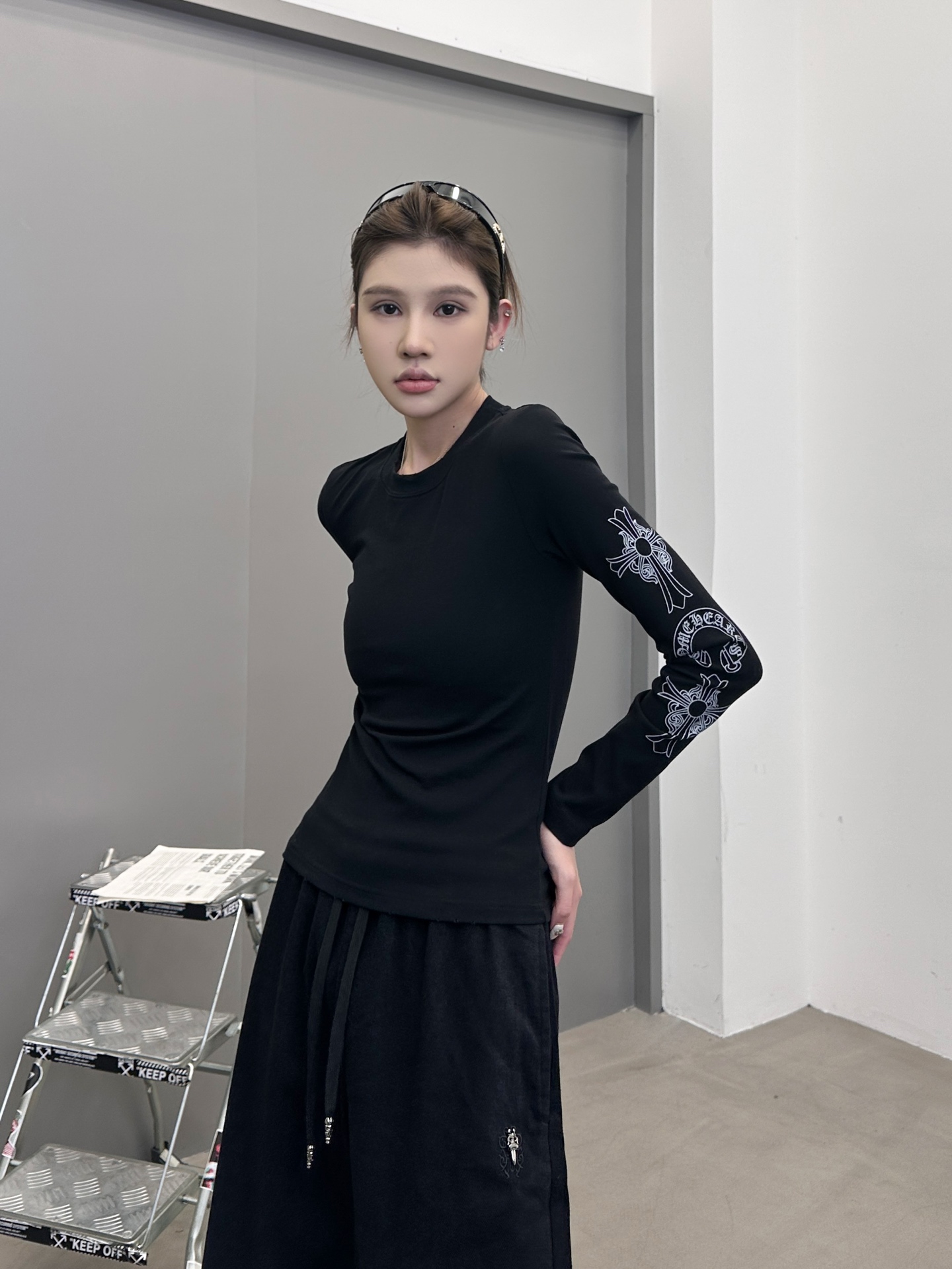 克罗心 ｜ 新款长袖打底，成衣洗水吊磨工艺加4处印花，休闲时尚，尺码sml