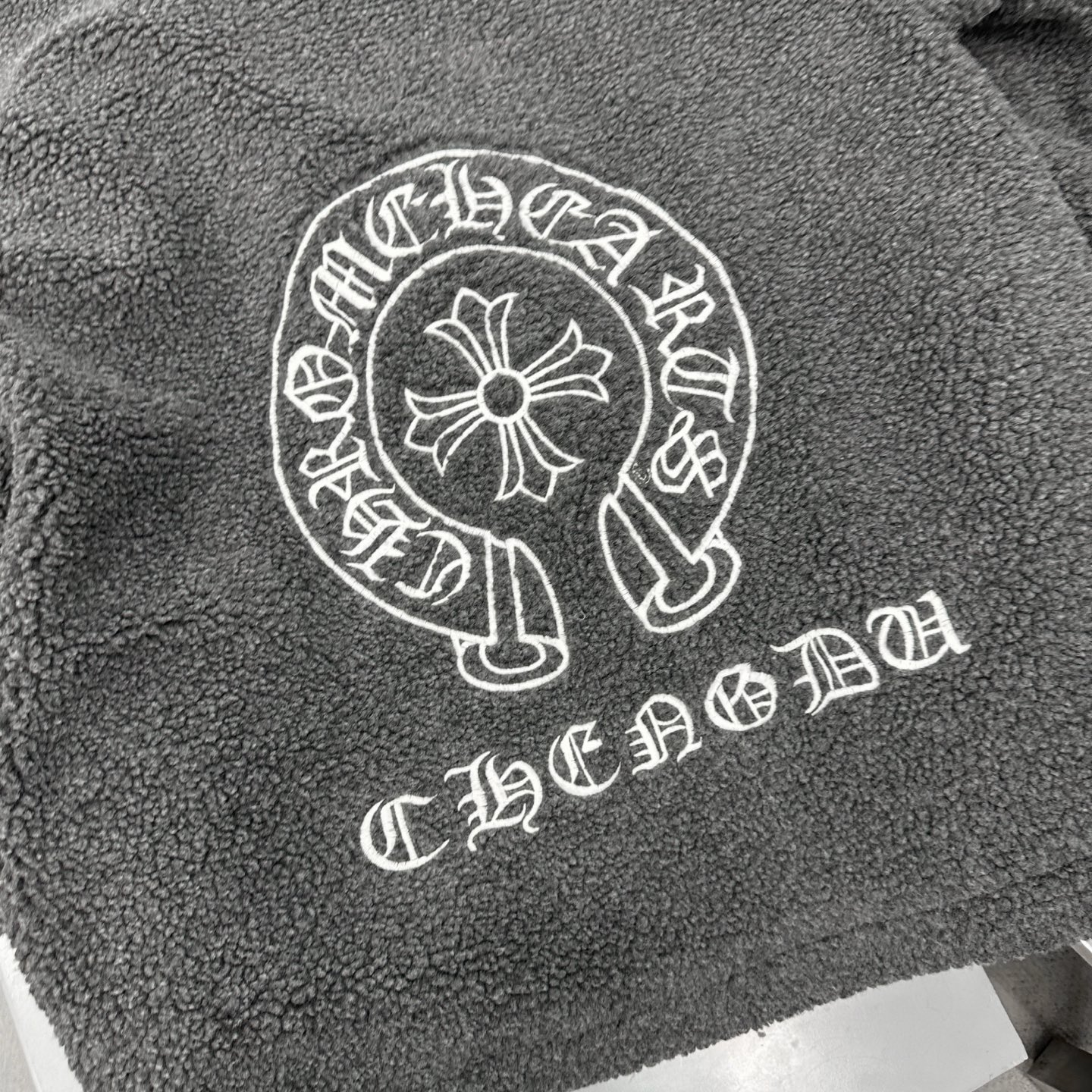 Chrome Hearts new fleece jacket with multiple embroidered logos, unisex sizes S/M/L.-Big cat