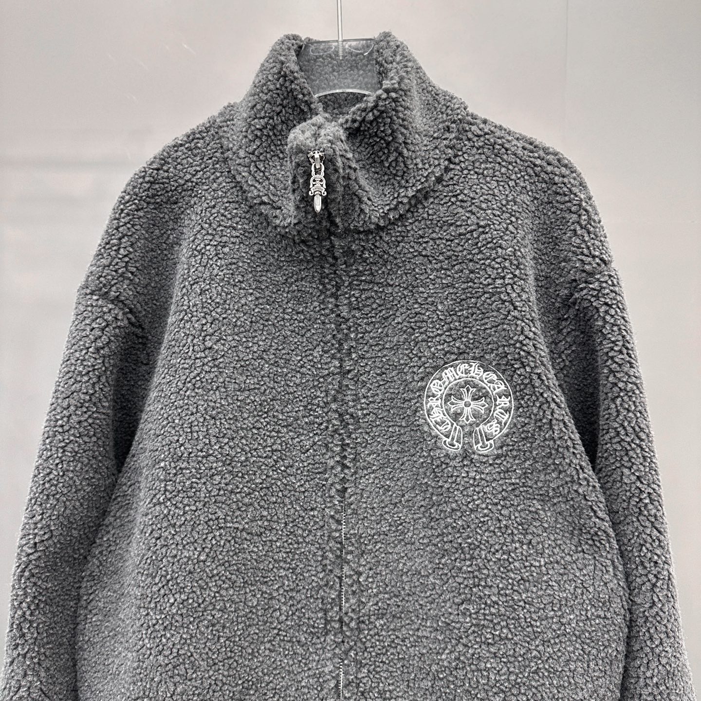 Chrome Hearts new fleece jacket with multiple embroidered logos, unisex sizes S/M/L.-Big cat