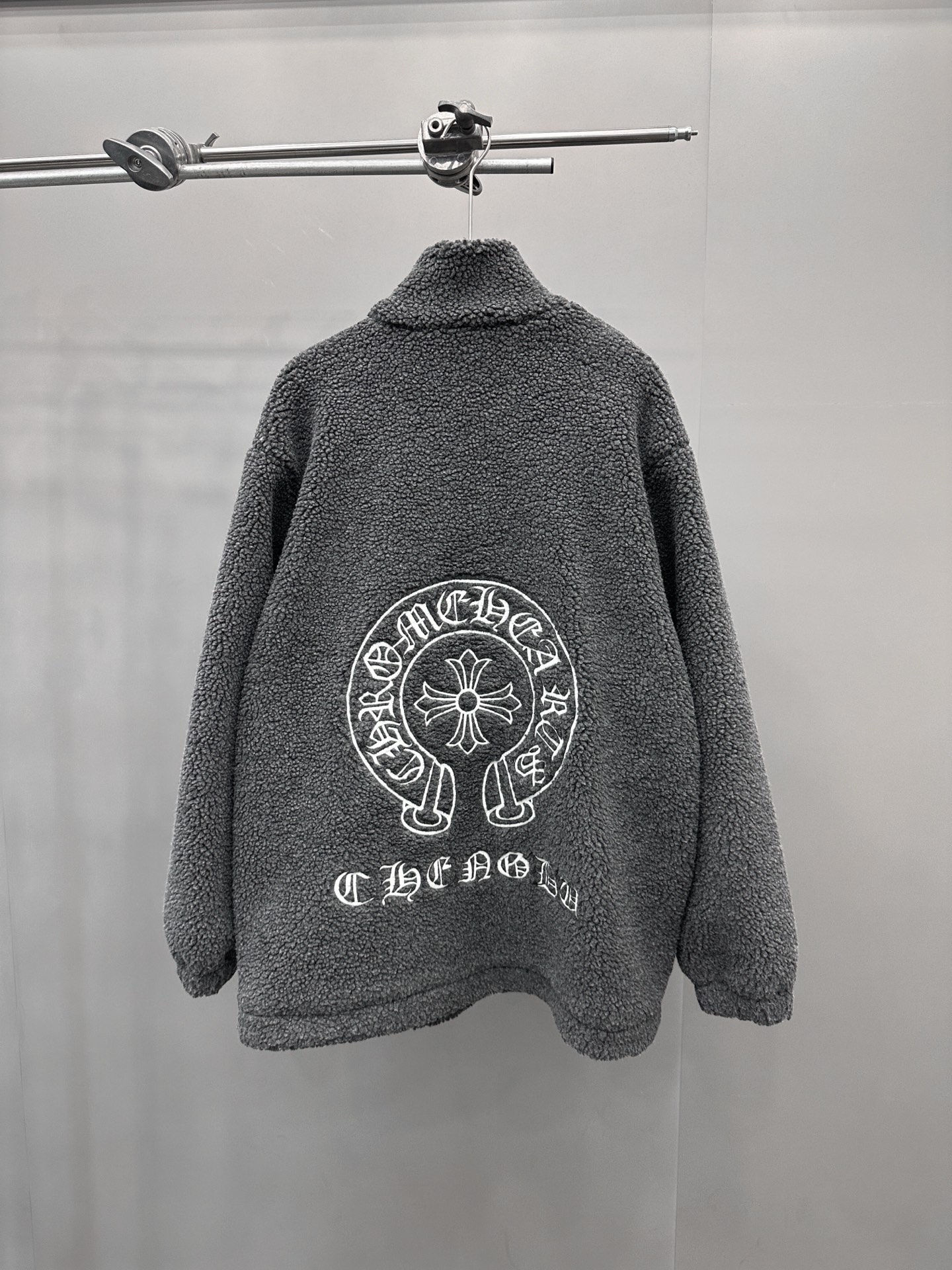 Chrome Hearts new fleece jacket with multiple embroidered logos, unisex sizes S/M/L.-Big cat