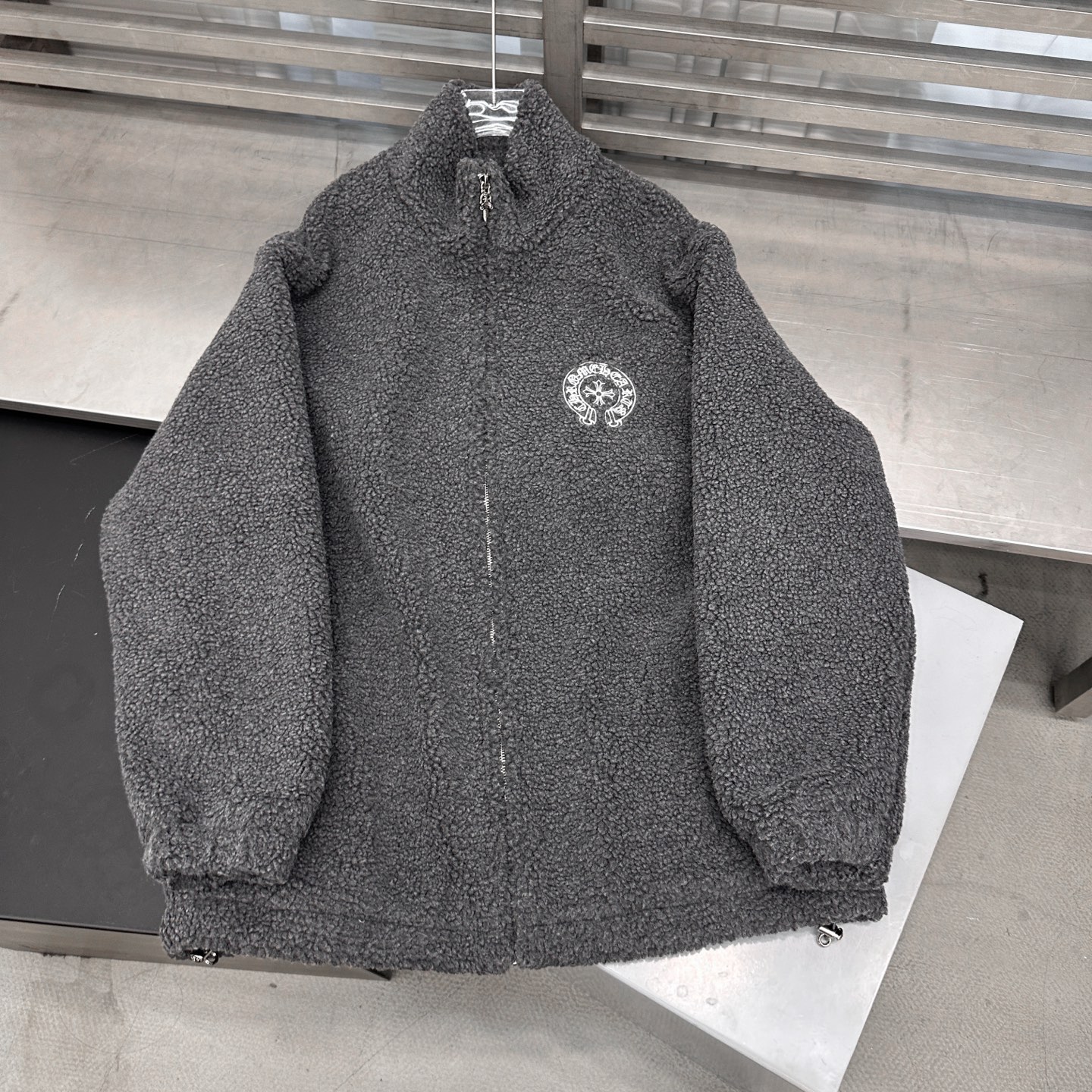 Chrome Hearts new fleece jacket with multiple embroidered logos, unisex sizes S/M/L.-Big cat