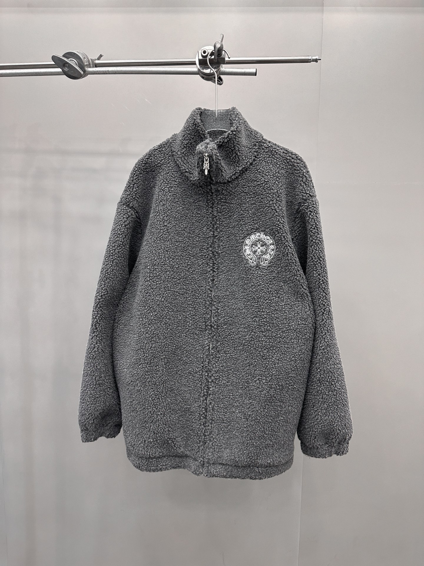 Chrome Hearts new fleece jacket with multiple embroidered logos, unisex sizes S/M/L.-Big cat
