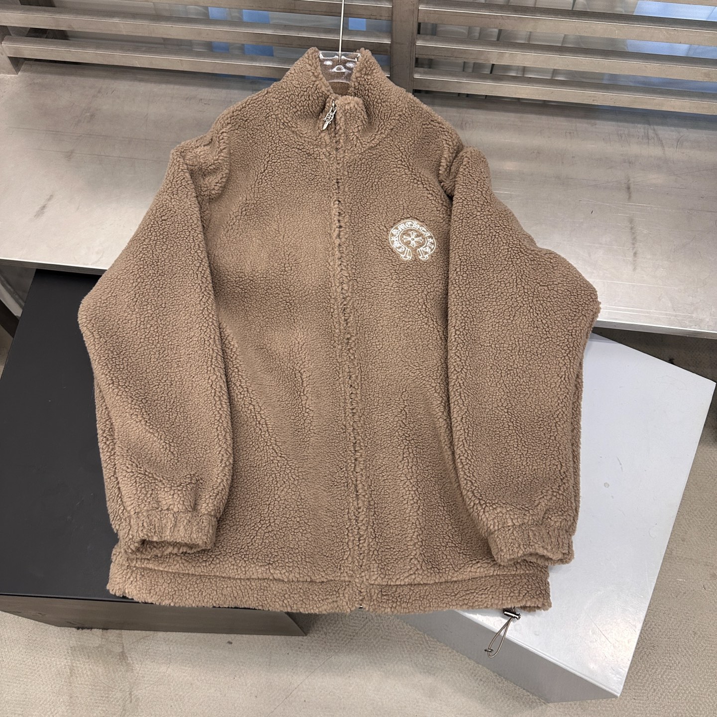 Chrome Hearts new fleece jacket with multiple embroidered logos, unisex sizes S/M/L.-Big cat