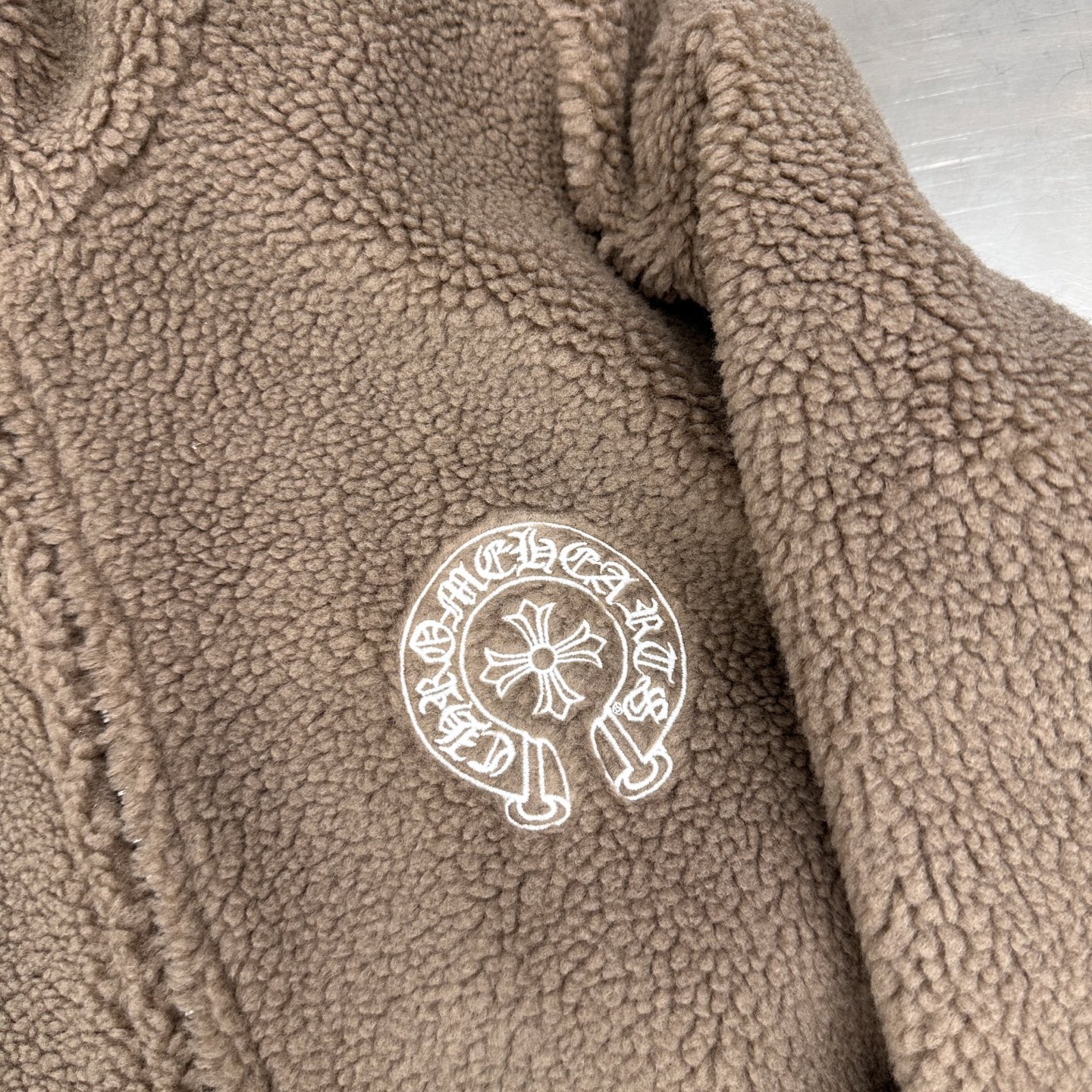 Chrome Hearts new fleece jacket with multiple embroidered logos, unisex sizes S/M/L.-Big cat