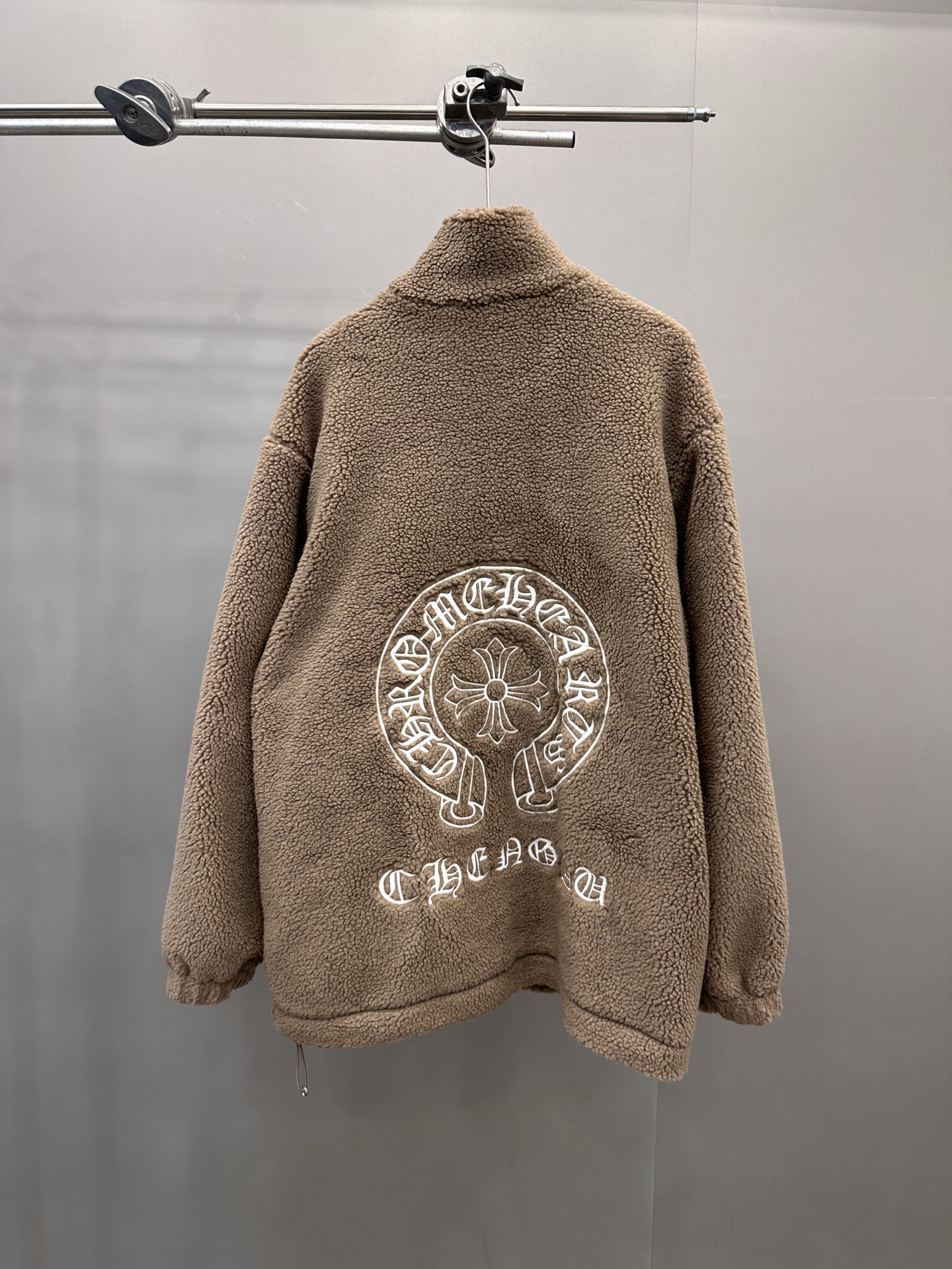 Chrome Hearts new fleece jacket with multiple embroidered logos, unisex sizes S/M/L.-Big cat