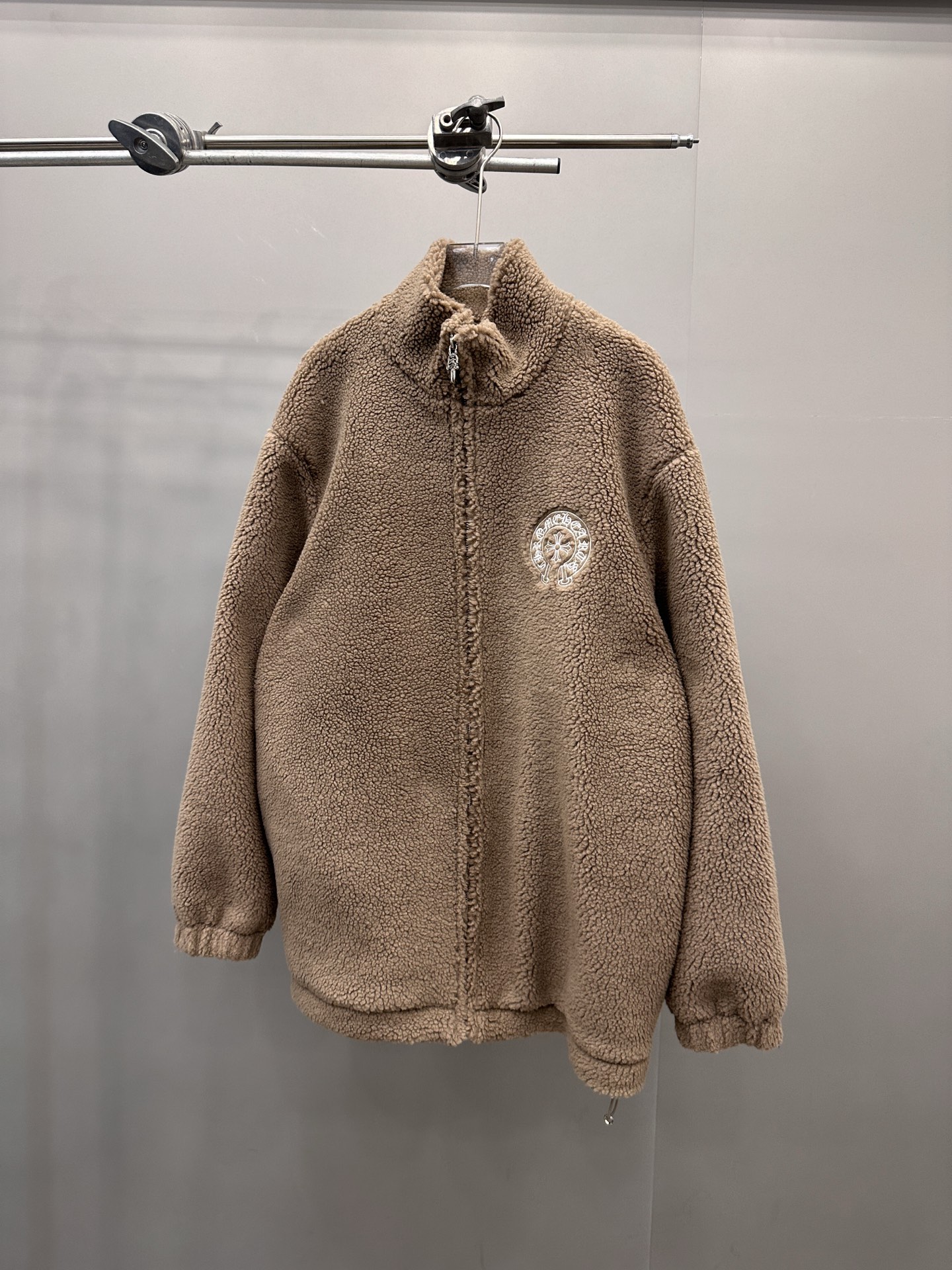 Chrome Hearts new fleece jacket with multiple embroidered logos, unisex sizes S/M/L.-Big cat