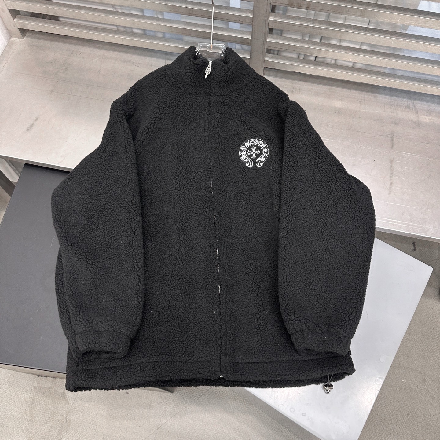 Chrome Hearts new fleece jacket with multiple embroidered logos, unisex sizes S/M/L.-Big cat