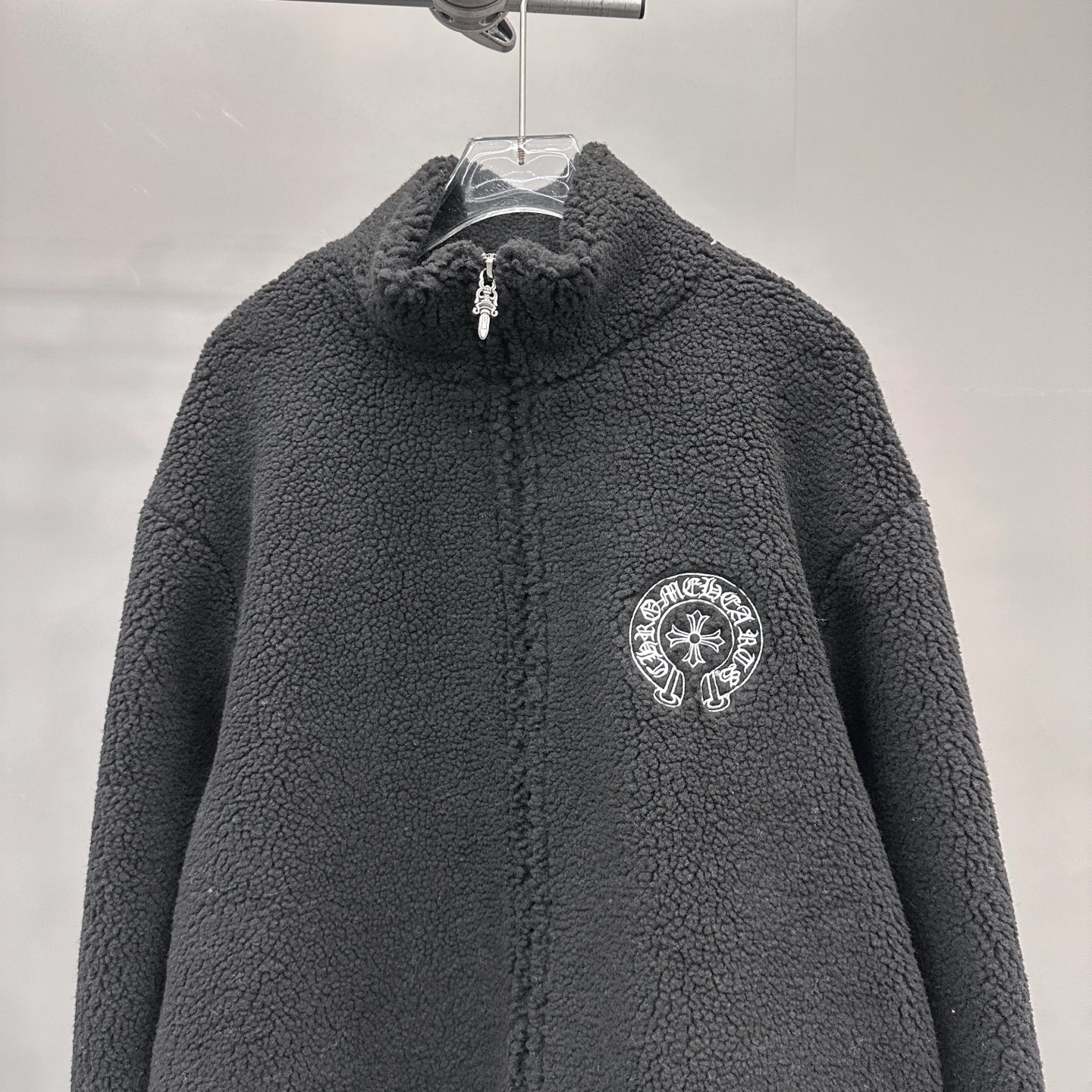 Chrome Hearts new fleece jacket with multiple embroidered logos, unisex sizes S/M/L.-Big cat