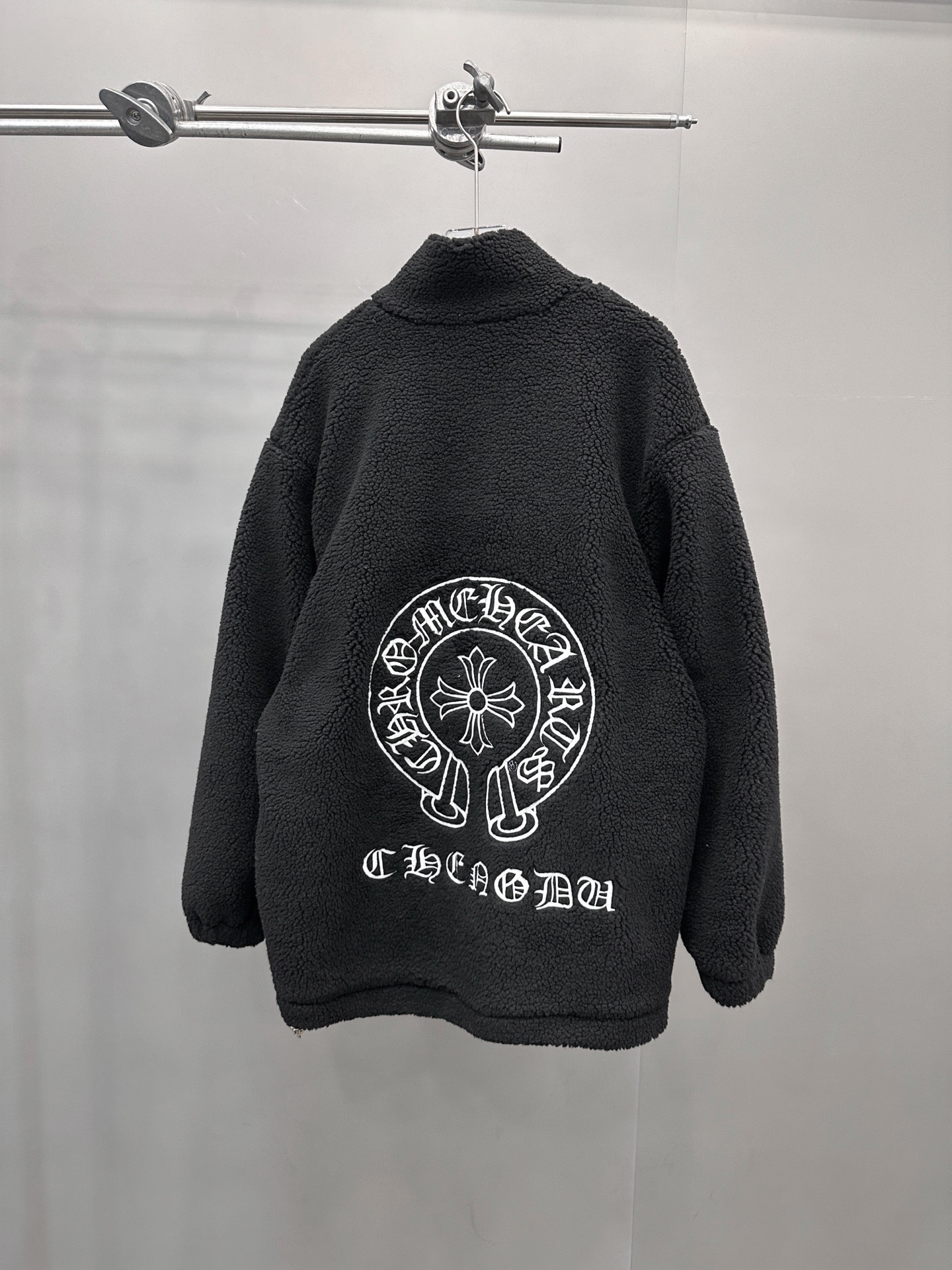 Chrome Hearts new fleece jacket with multiple embroidered logos, unisex sizes S/M/L.-Big cat