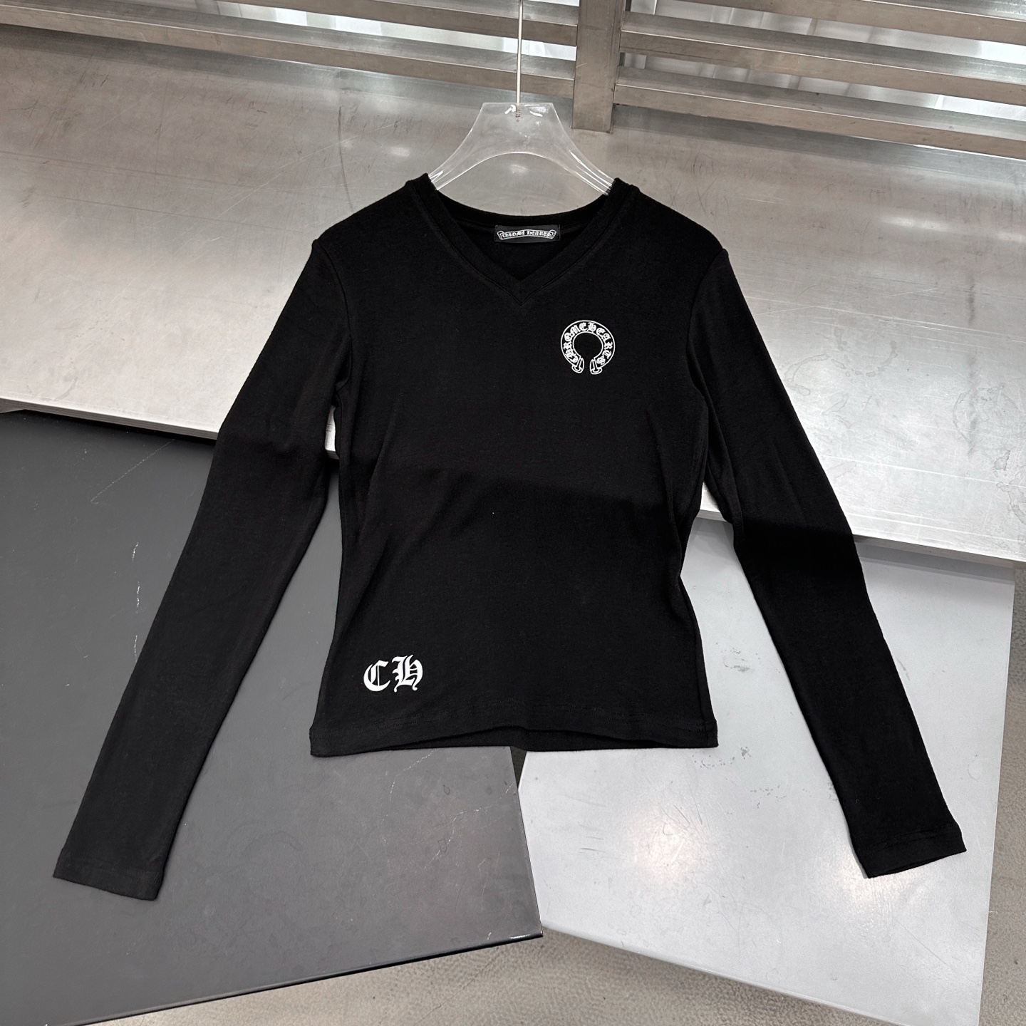 Chrome Hearts new long sleeve base layer, garment washed print, rayon blend fabric, casual fashion, sizes S M L.-Big cat