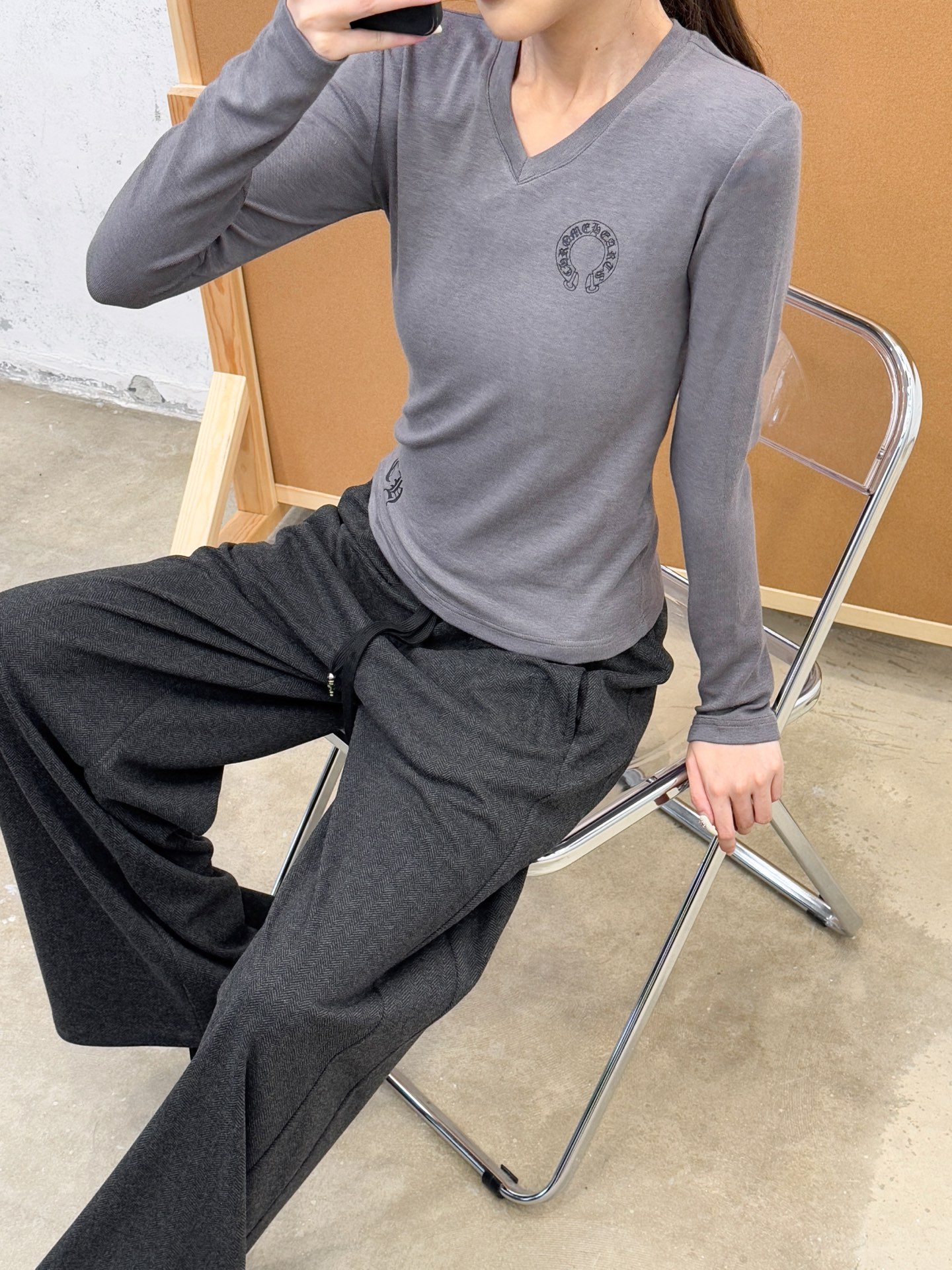 克罗心 ｜ 新款长袖打底，成衣洗水印花工艺，人棉混纺面料，休闲时尚，尺码sml