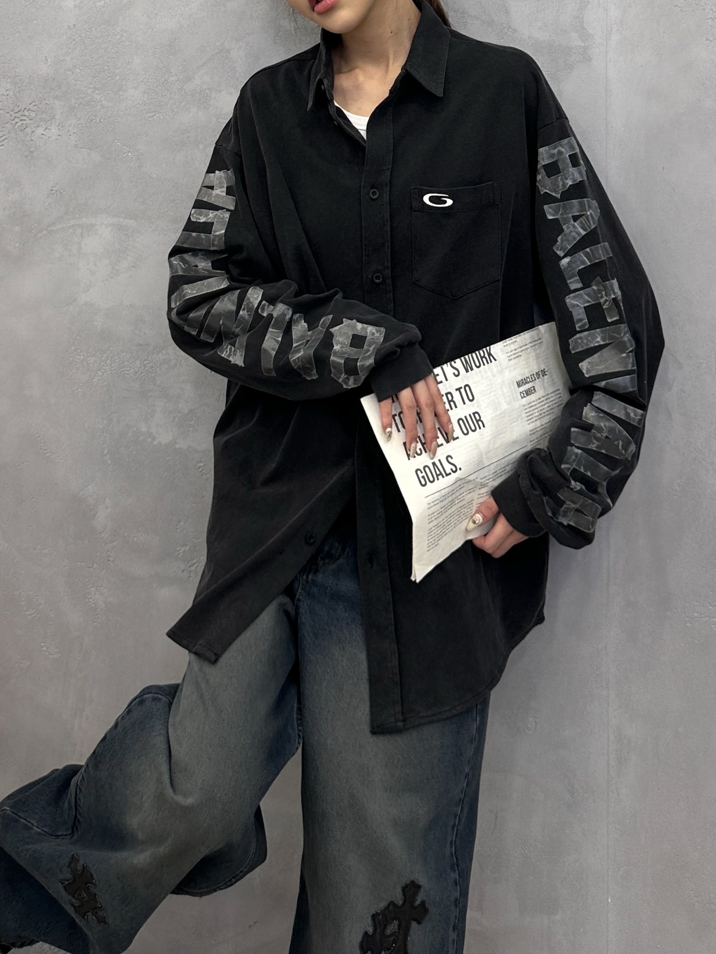 巴黎 ｜ 新款针织衬衣，成衣洗水炒色工艺，经典刺绣标加特殊硅胶印花工艺，100%精梳棉面料，男女同款，尺