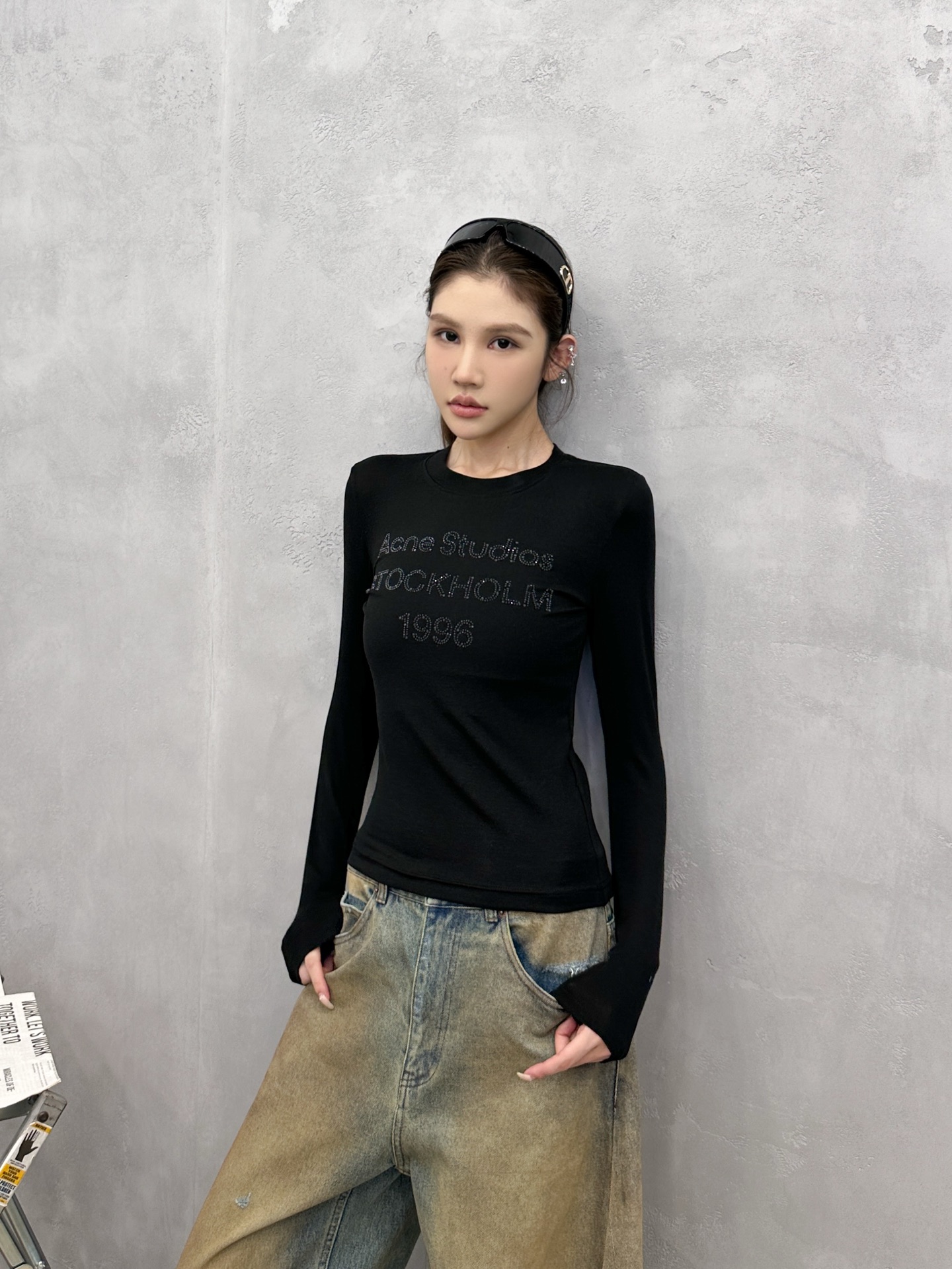 Acne ｜ 新款长袖打底，成衣洗水烫钻工艺，莱赛尔混纺面料，休闲时尚，尺码sml