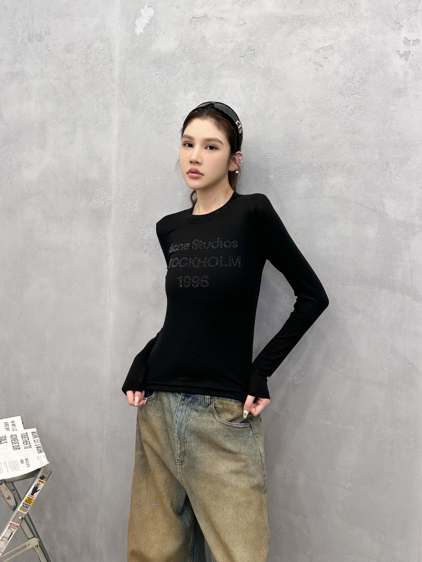 Acne ｜ 新款长袖打底，成衣洗水烫钻工艺，莱赛尔混纺面料，休闲时尚，尺码sml