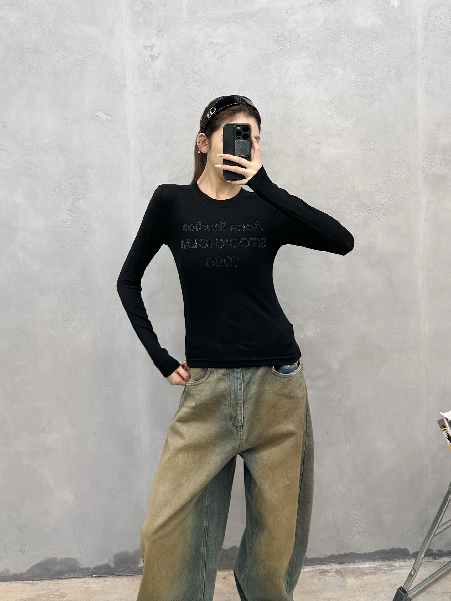 Acne ｜ 新款长袖打底，成衣洗水烫钻工艺，莱赛尔混纺面料，休闲时尚，尺码sml