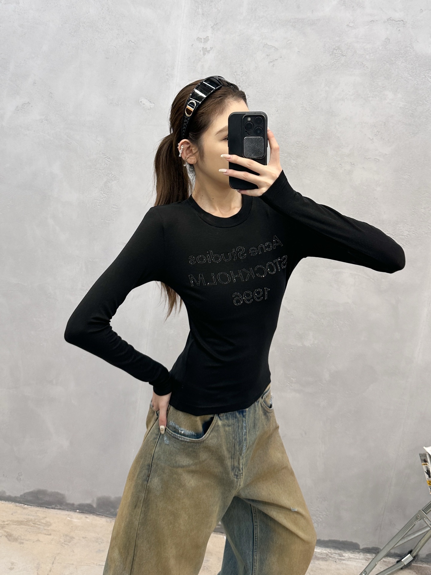 Acne ｜ 新款长袖打底，成衣洗水烫钻工艺，莱赛尔混纺面料，休闲时尚，尺码sml