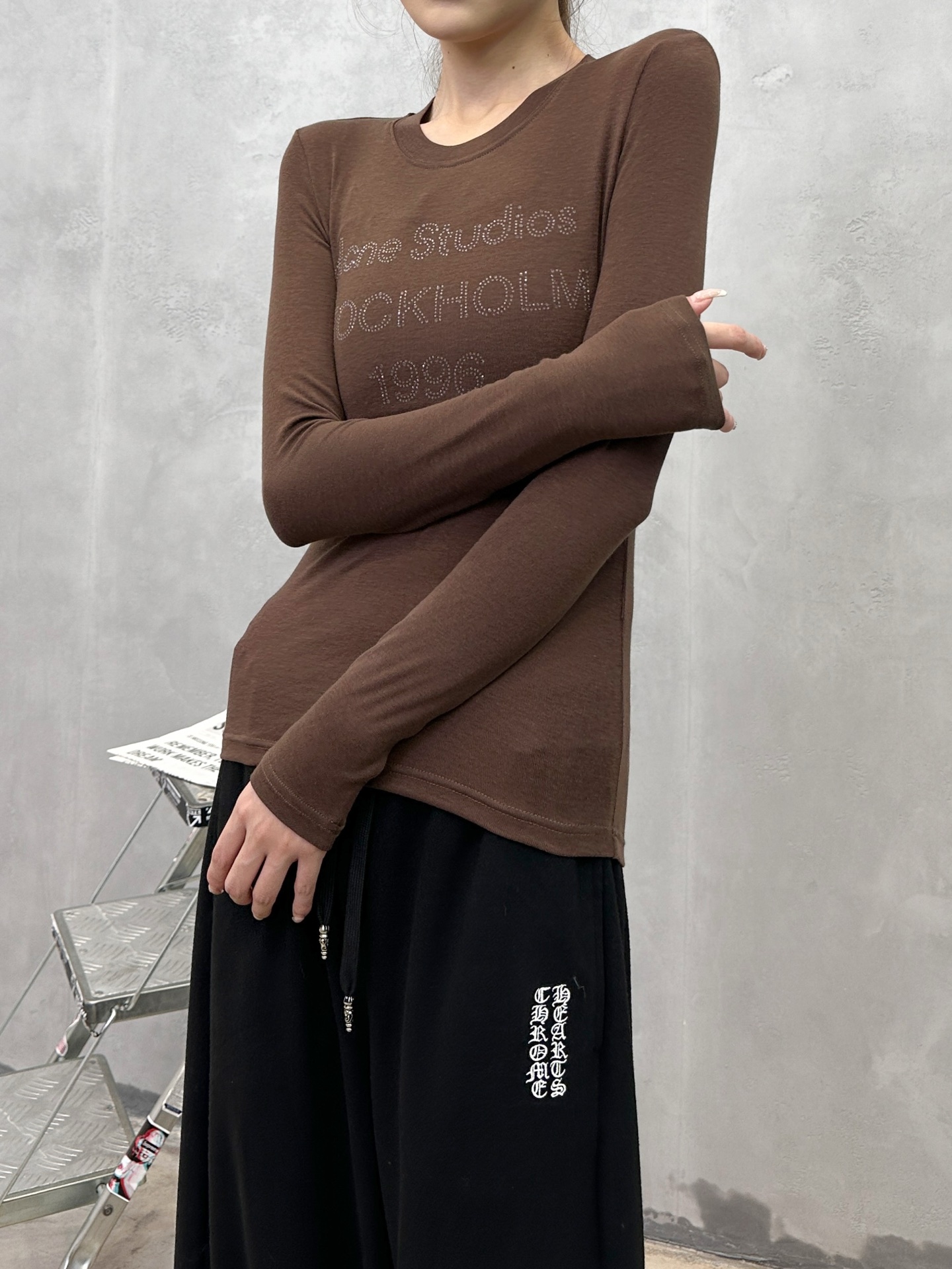 Acne ｜ 新款长袖打底，成衣洗水烫钻工艺，莱赛尔混纺面料，休闲时尚，尺码sml