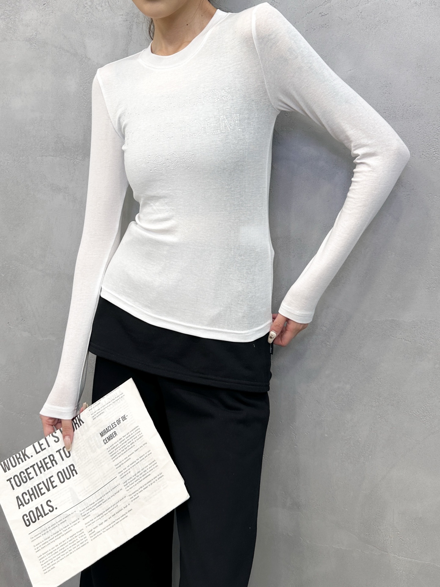 Acne ｜ 新款长袖打底，成衣洗水烫钻工艺，莱赛尔混纺面料，休闲时尚，尺码sml