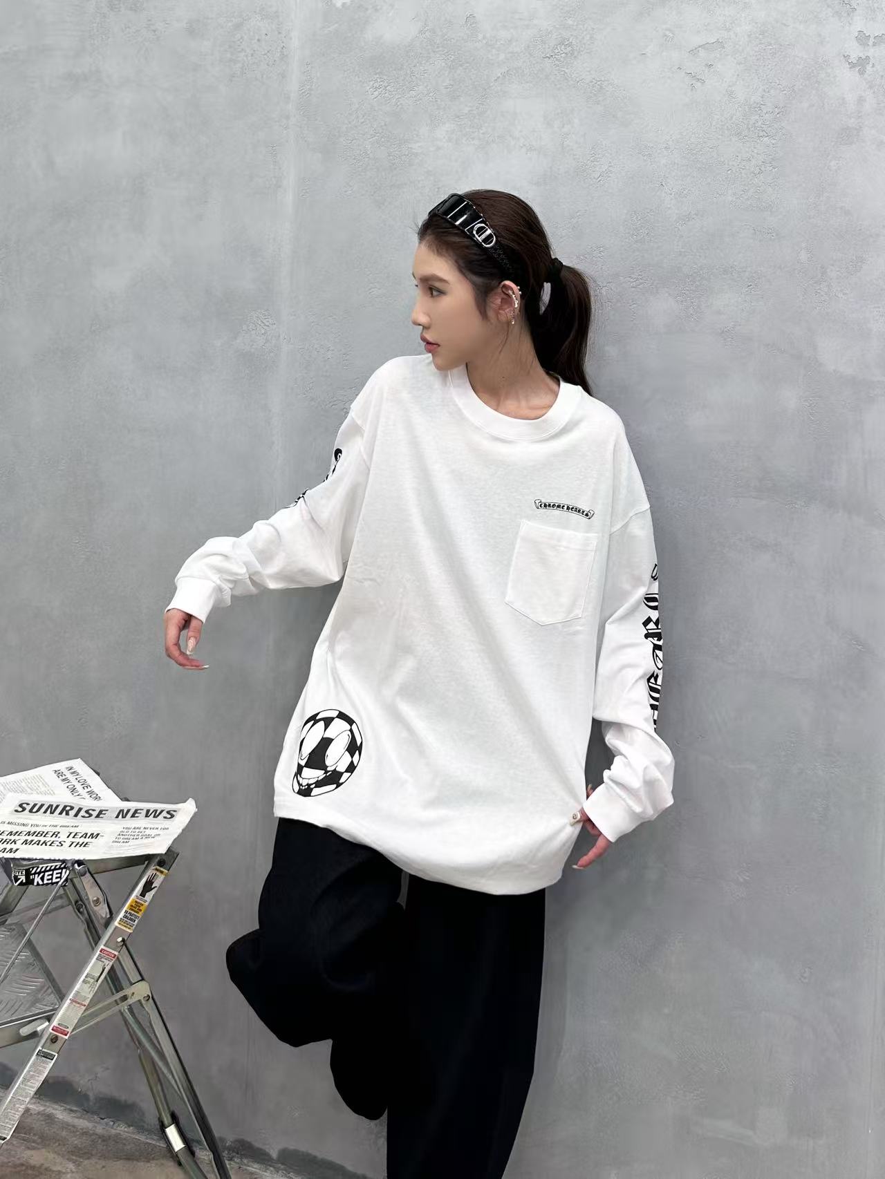 克罗心 ｜ 新款长袖t，成衣洗水工艺加全身6处印花，男女同款，尺码sml