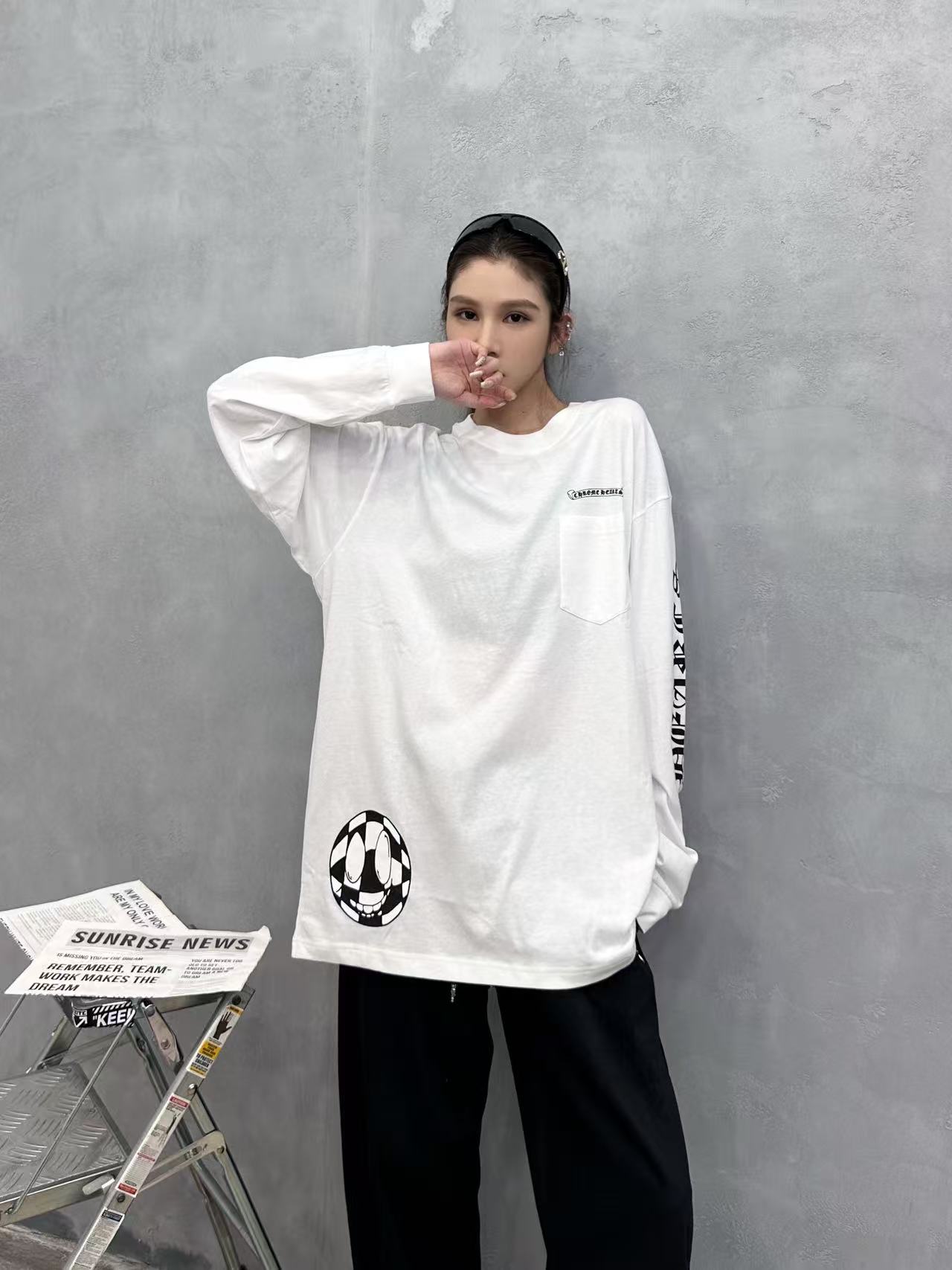 克罗心 ｜ 新款长袖t，成衣洗水工艺加全身6处印花，男女同款，尺码sml