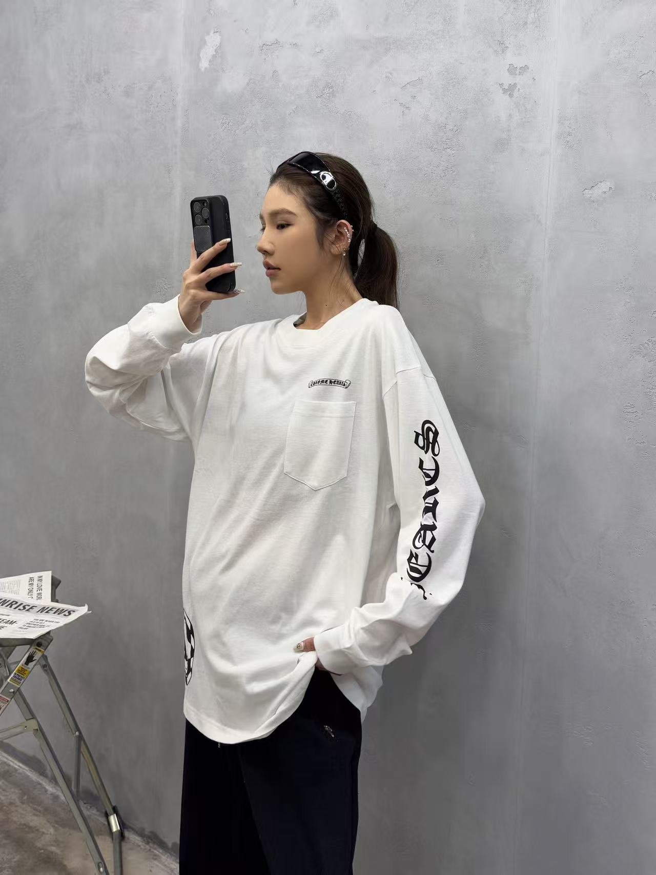 克罗心 ｜ 新款长袖t，成衣洗水工艺加全身6处印花，男女同款，尺码sml