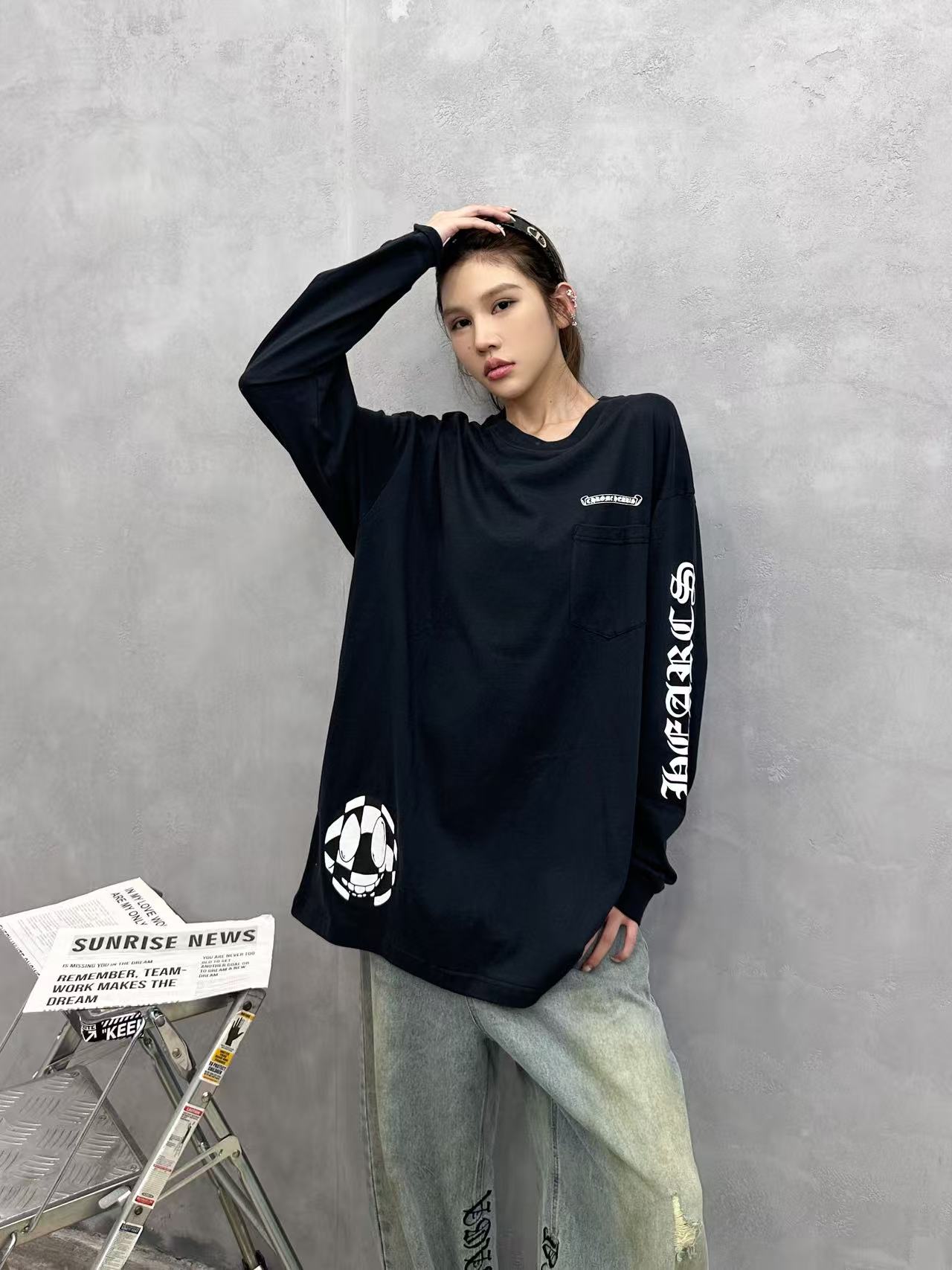 克罗心 ｜ 新款长袖t，成衣洗水工艺加全身6处印花，男女同款，尺码sml