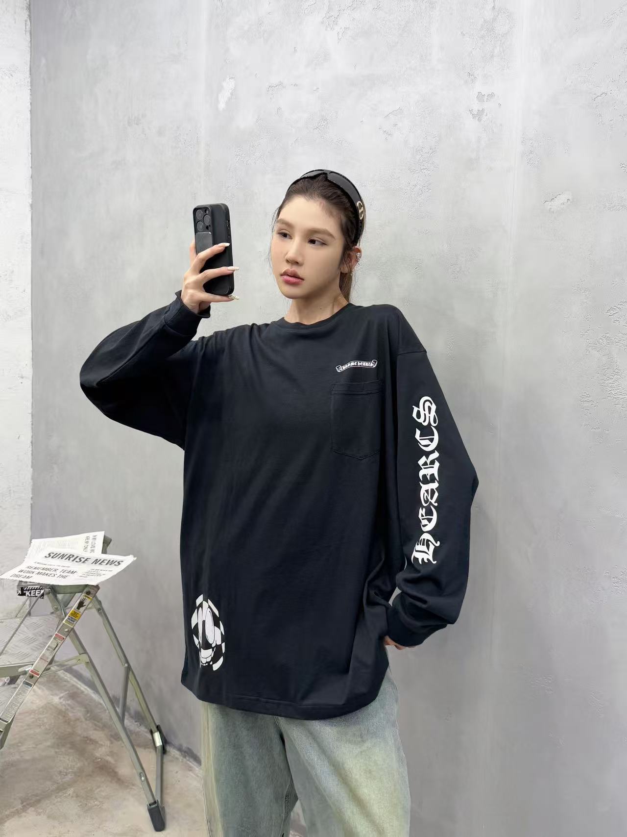 克罗心 ｜ 新款长袖t，成衣洗水工艺加全身6处印花，男女同款，尺码sml