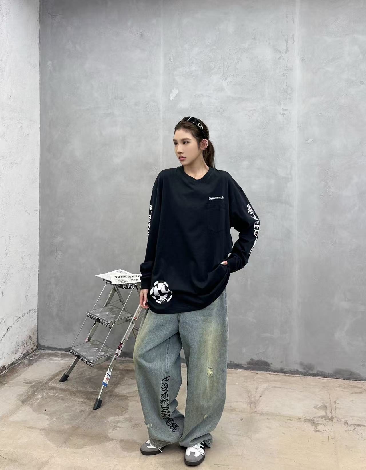 克罗心 ｜ 新款长袖t，成衣洗水工艺加全身6处印花，男女同款，尺码sml