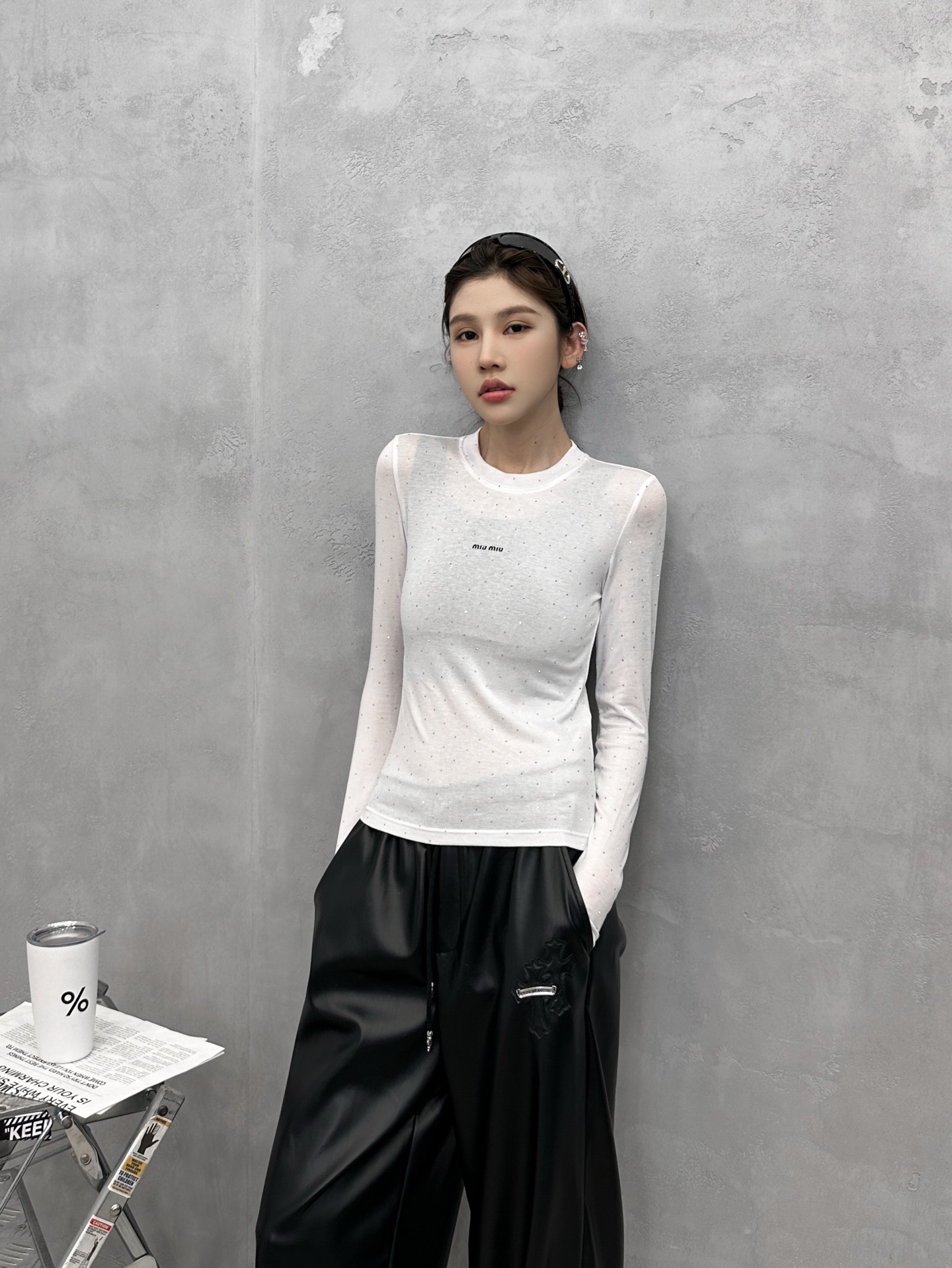 Miu ｜ 新款长袖打底，成衣全身烫钻工艺加前后印花，莱赛尔混纺面料亲肤感超强，尺码sml