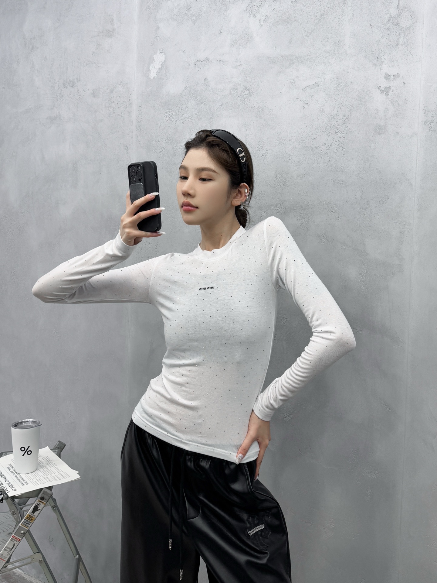 Miu ｜ 新款长袖打底，成衣全身烫钻工艺加前后印花，莱赛尔混纺面料亲肤感超强，尺码sml