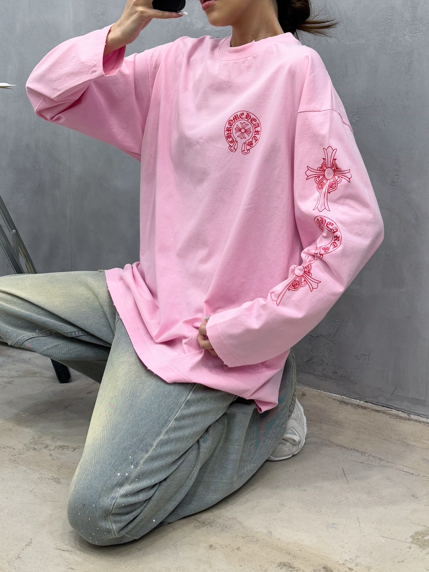 克罗心 ｜ 新款长袖t，成衣洗水吊磨工艺加5处印花，男女同款，尺码sml