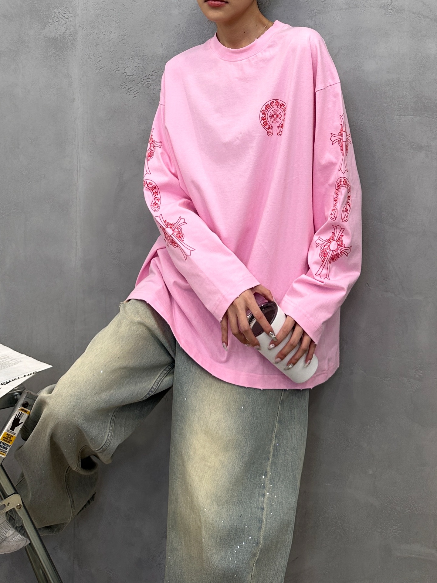 克罗心 ｜ 新款长袖t，成衣洗水吊磨工艺加5处印花，男女同款，尺码sml