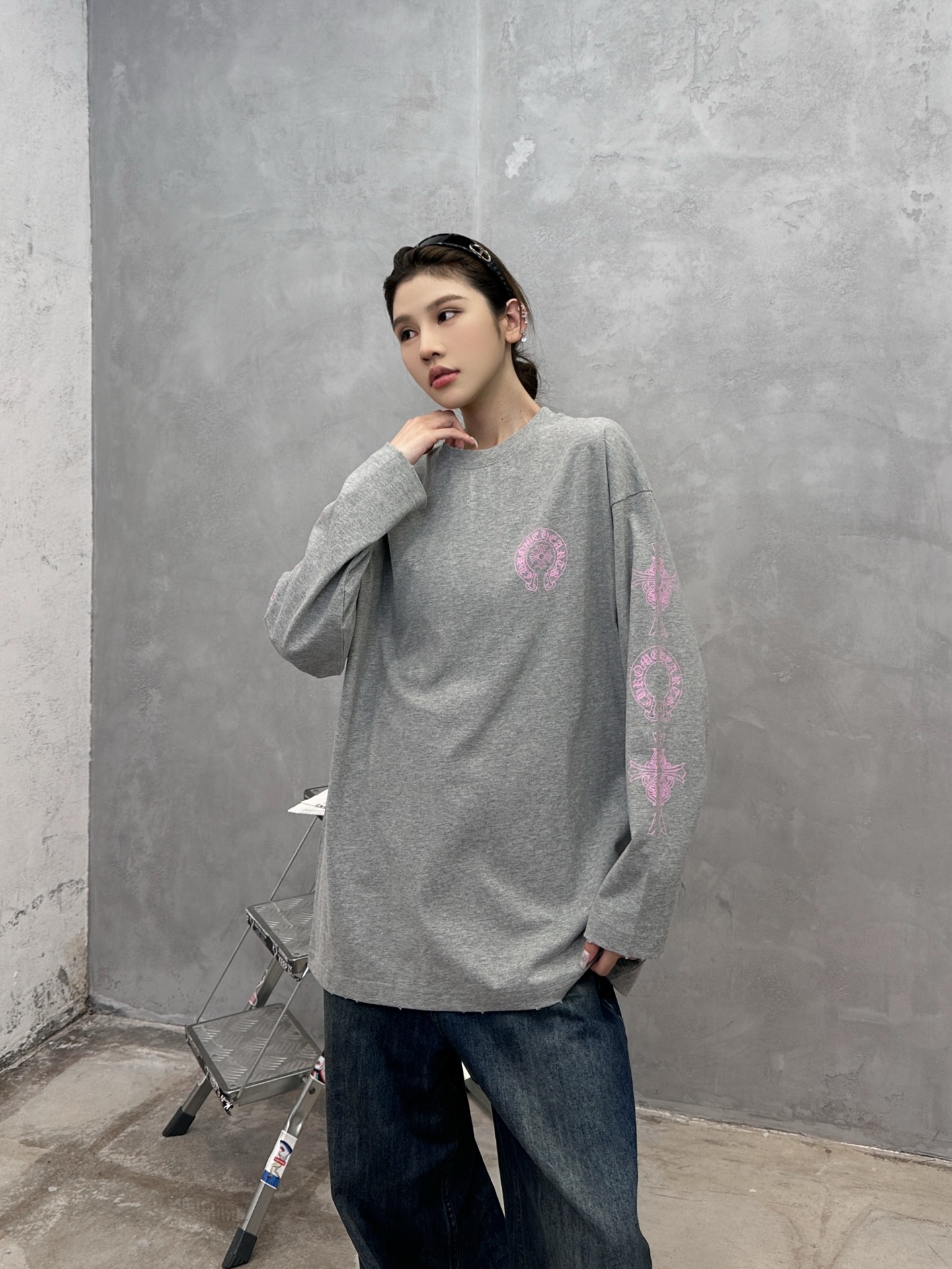 克罗心 ｜ 新款长袖t，成衣洗水吊磨工艺加5处印花，男女同款，尺码sml