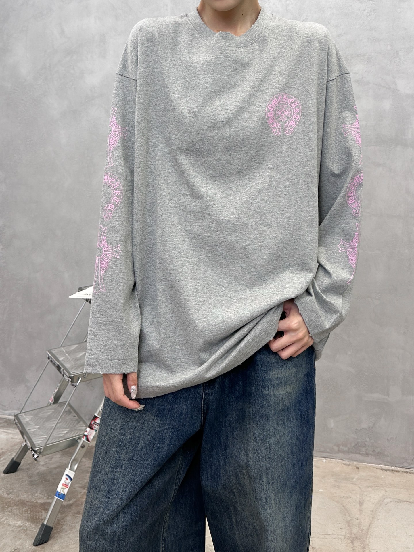 克罗心 ｜ 新款长袖t，成衣洗水吊磨工艺加5处印花，男女同款，尺码sml