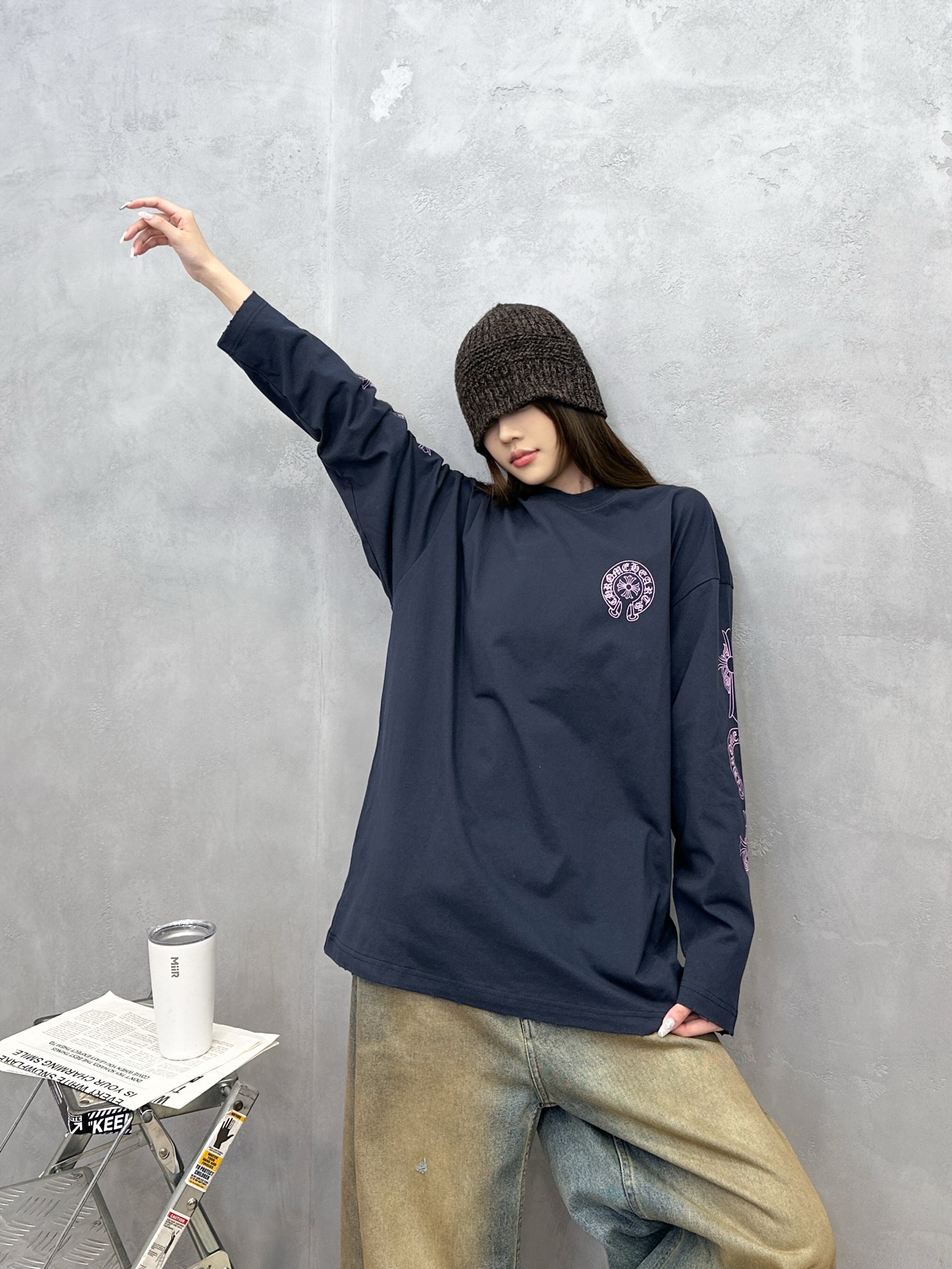 克罗心 ｜ 新款长袖t，成衣洗水吊磨工艺加5处印花，男女同款，尺码sml