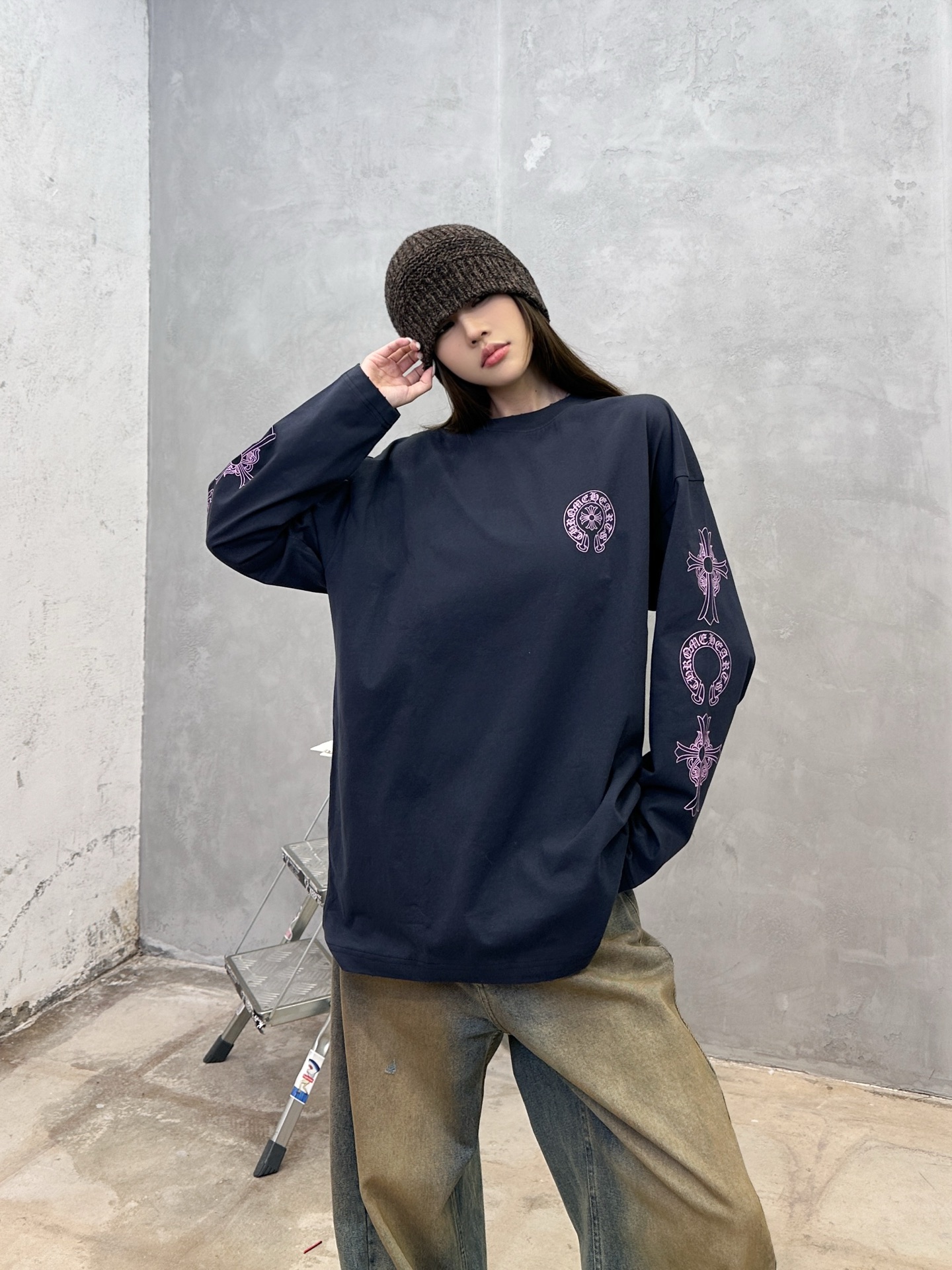 克罗心 ｜ 新款长袖t，成衣洗水吊磨工艺加5处印花，男女同款，尺码sml