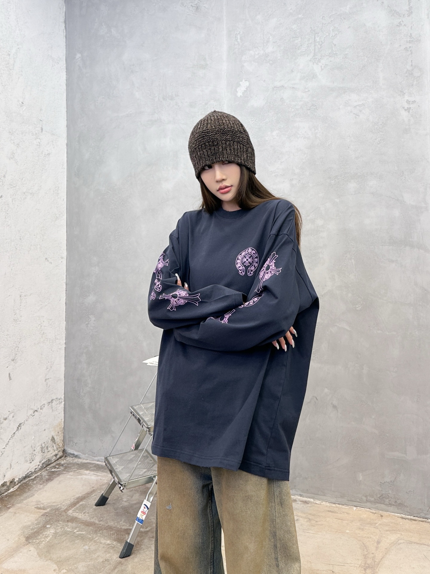 克罗心 ｜ 新款长袖t，成衣洗水吊磨工艺加5处印花，男女同款，尺码sml