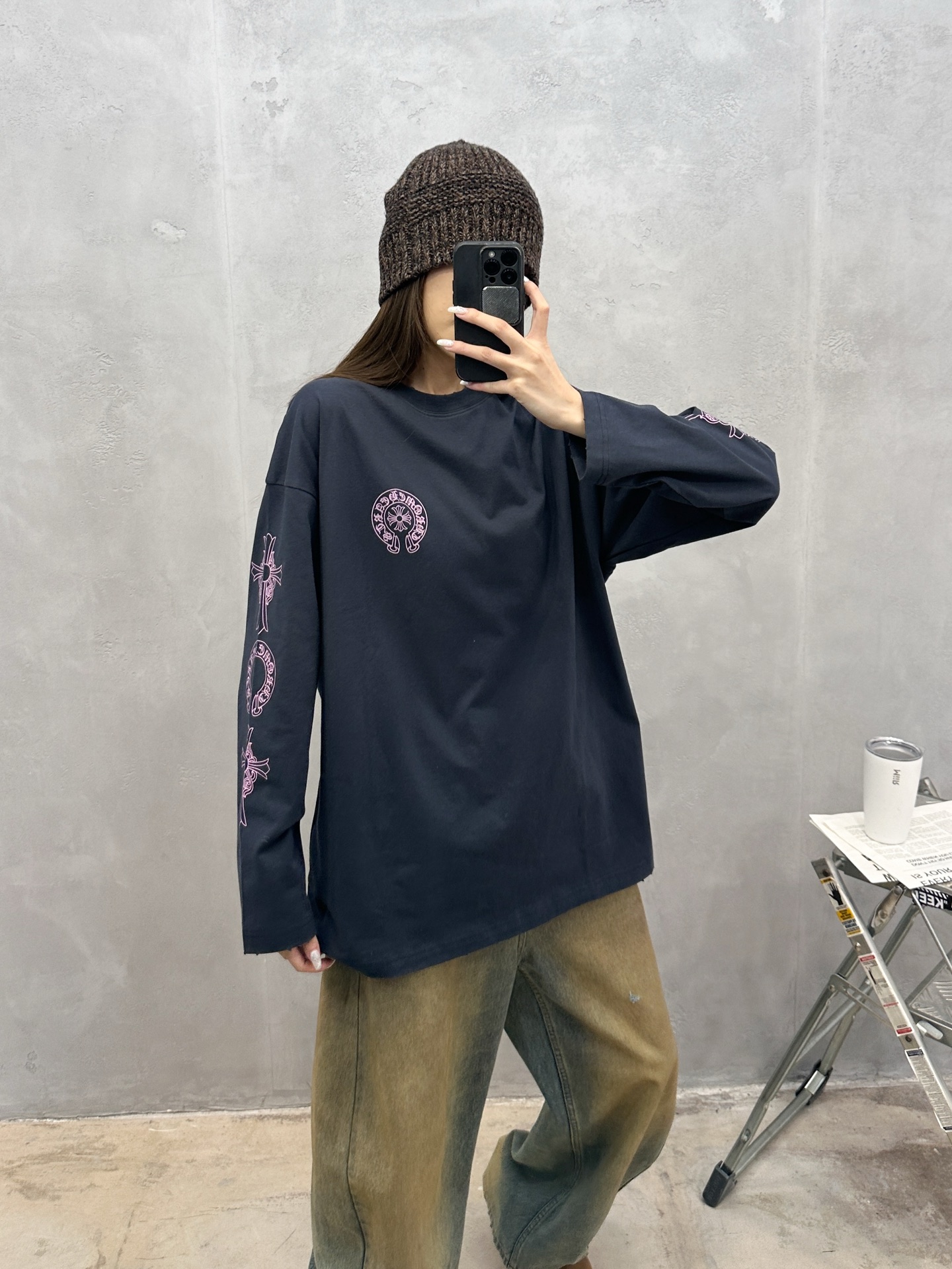 克罗心 ｜ 新款长袖t，成衣洗水吊磨工艺加5处印花，男女同款，尺码sml