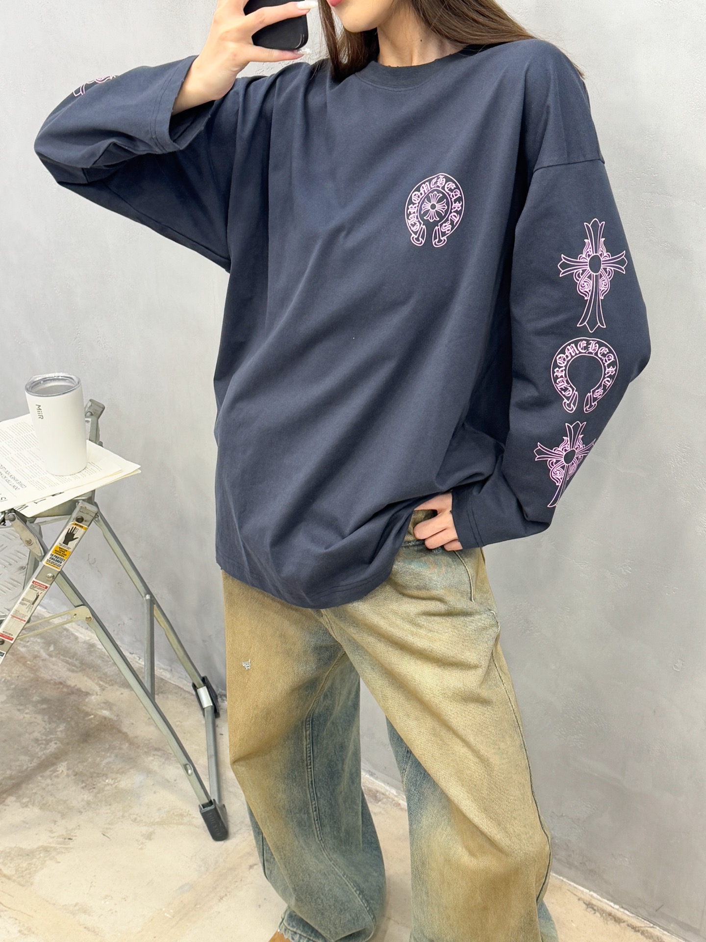 克罗心 ｜ 新款长袖t，成衣洗水吊磨工艺加5处印花，男女同款，尺码sml