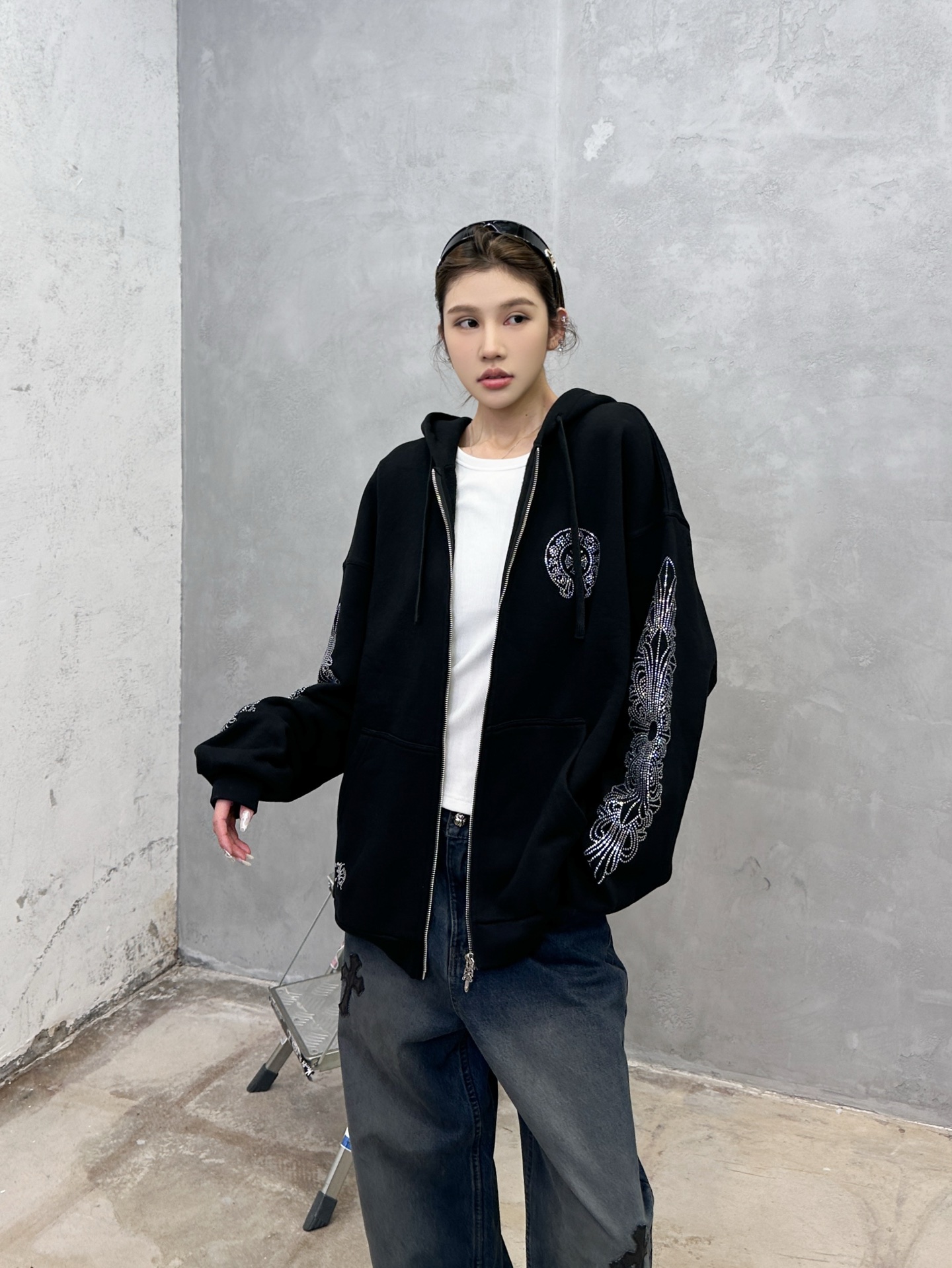 克罗心 ｜ 新款卫衣开衫，成衣洗水烫钻工艺，男女同款，尺码sml