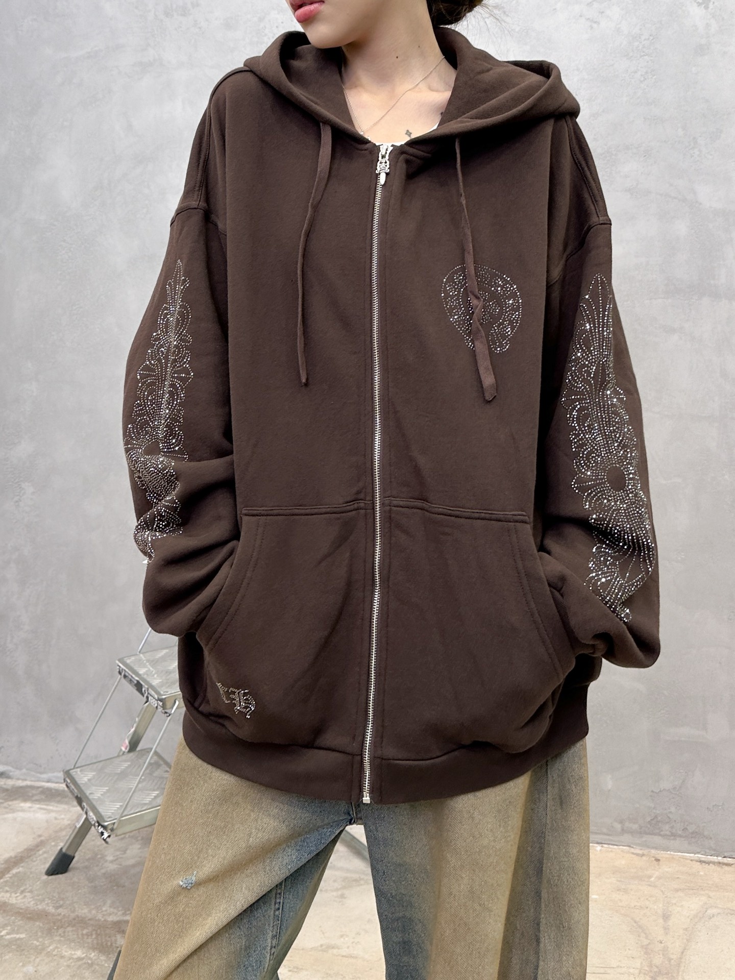 克罗心 ｜ 新款卫衣开衫，成衣洗水烫钻工艺，男女同款，尺码sml