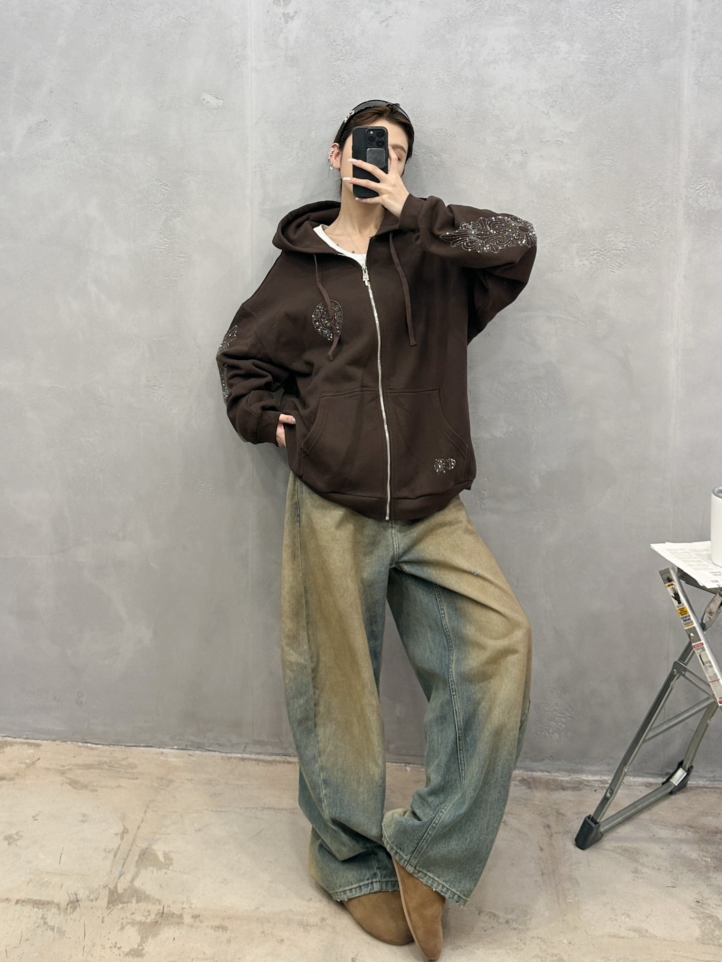 克罗心 ｜ 新款卫衣开衫，成衣洗水烫钻工艺，男女同款，尺码sml