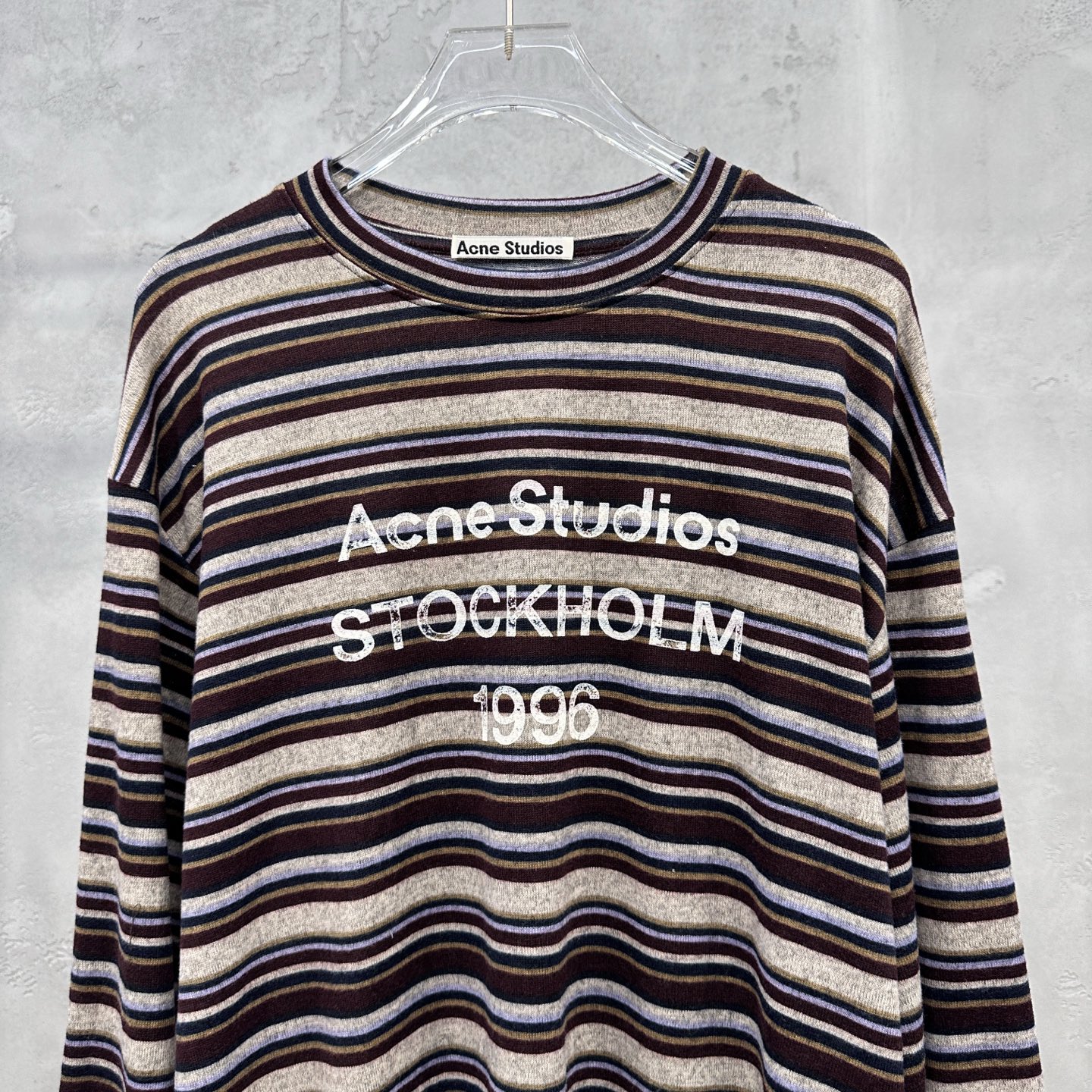 Acne ｜ 新款长袖t，成衣洗水印花工艺，特殊白色条纹织布面料，男女同款，尺码sml