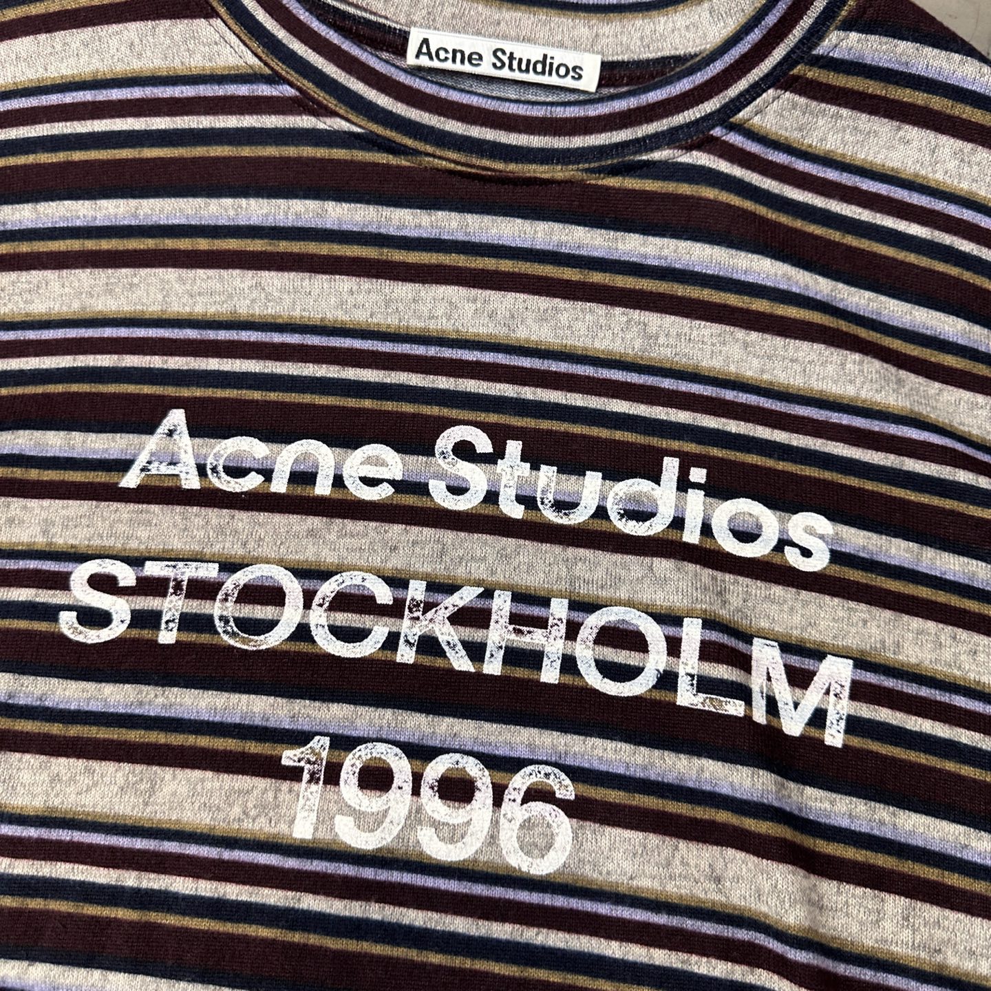 Acne ｜ 新款长袖t，成衣洗水印花工艺，特殊白色条纹织布面料，男女同款，尺码sml