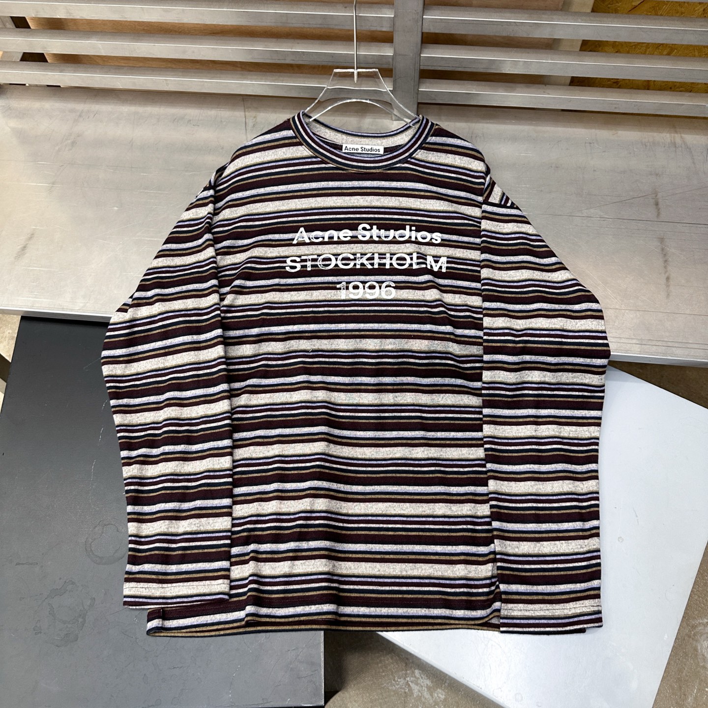Acne ｜ 新款长袖t，成衣洗水印花工艺，特殊白色条纹织布面料，男女同款，尺码sml