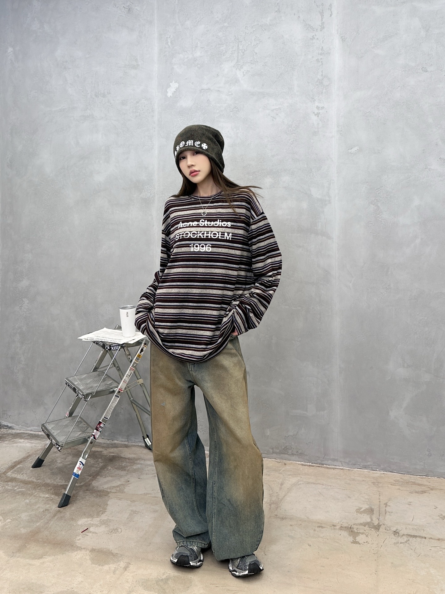 Acne ｜ 新款长袖t，成衣洗水印花工艺，特殊白色条纹织布面料，男女同款，尺码sml