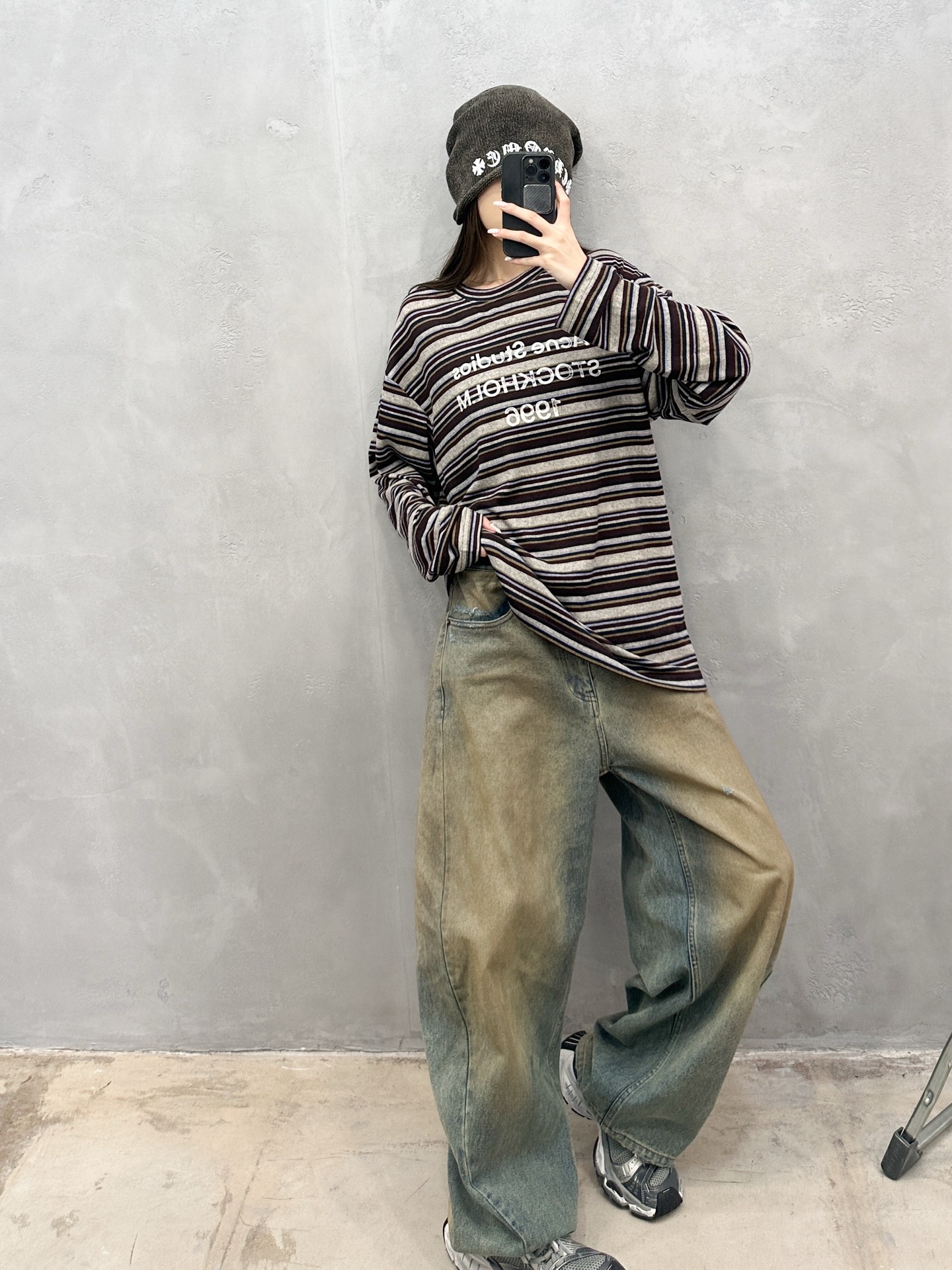 Acne ｜ 新款长袖t，成衣洗水印花工艺，特殊白色条纹织布面料，男女同款，尺码sml