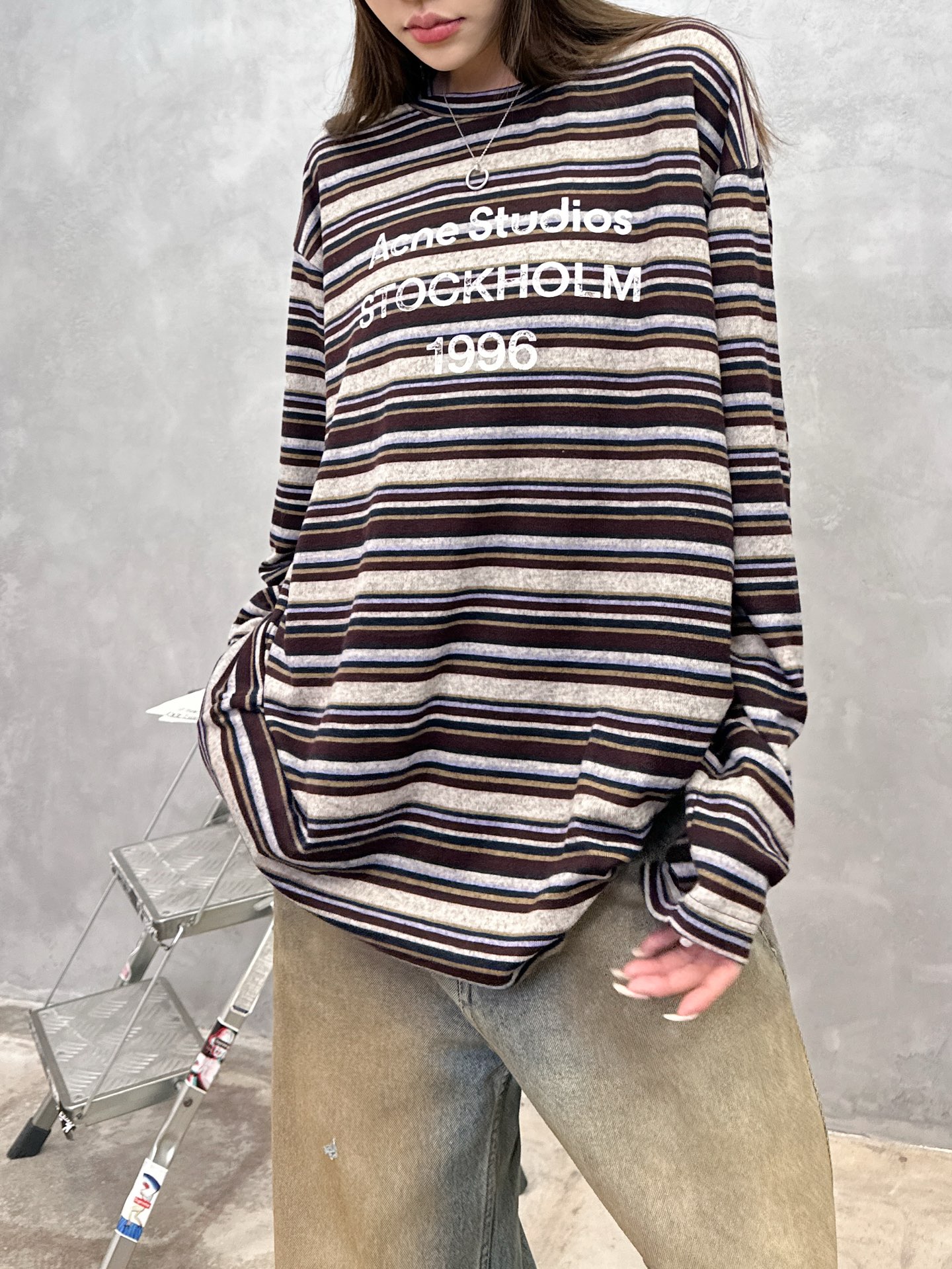 Acne ｜ 新款长袖t，成衣洗水印花工艺，特殊白色条纹织布面料，男女同款，尺码sml