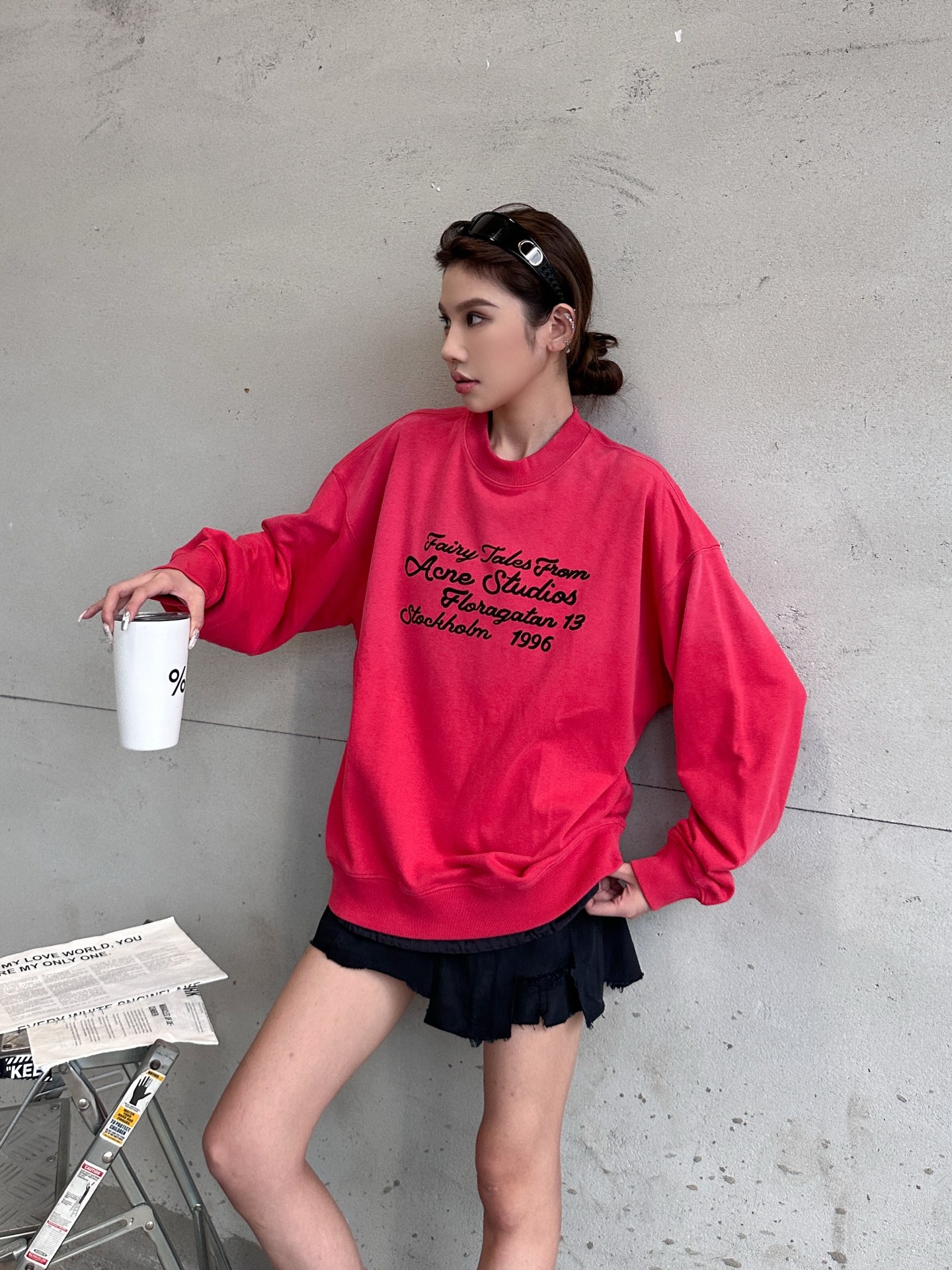 Acne ｜ 新款套头卫衣，成衣洗水炒色喷色工艺加前后印花，上下拼接假两件款式，男女同款，尺码sml